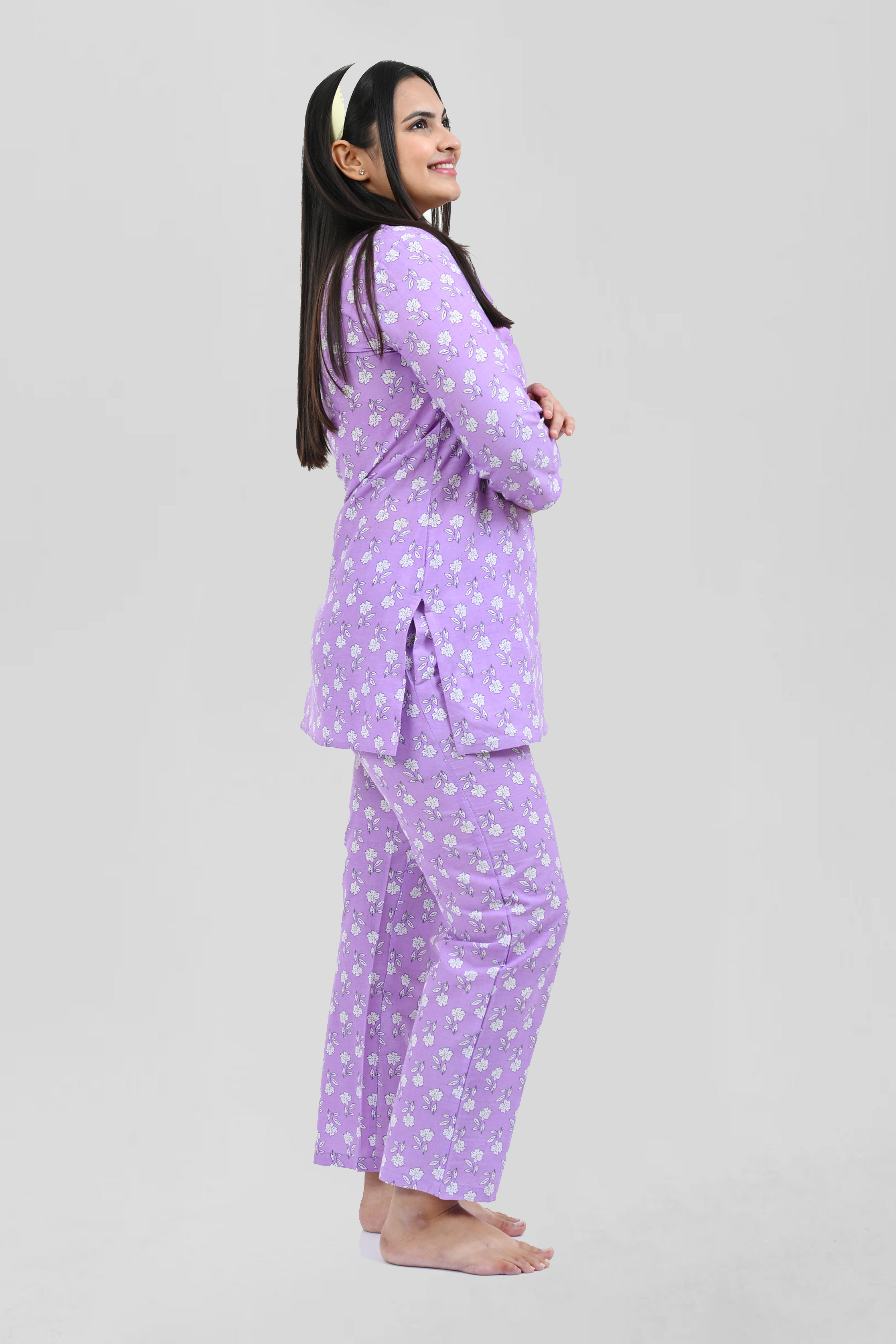 Light Pastel Purple Cotton Printed Pyjama Set