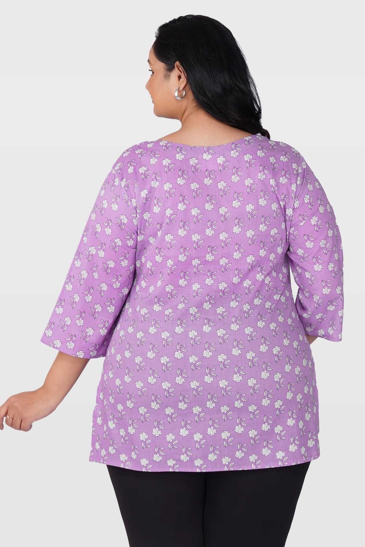 Light Pastel Purple Plus Size Cotton Printed Kurti