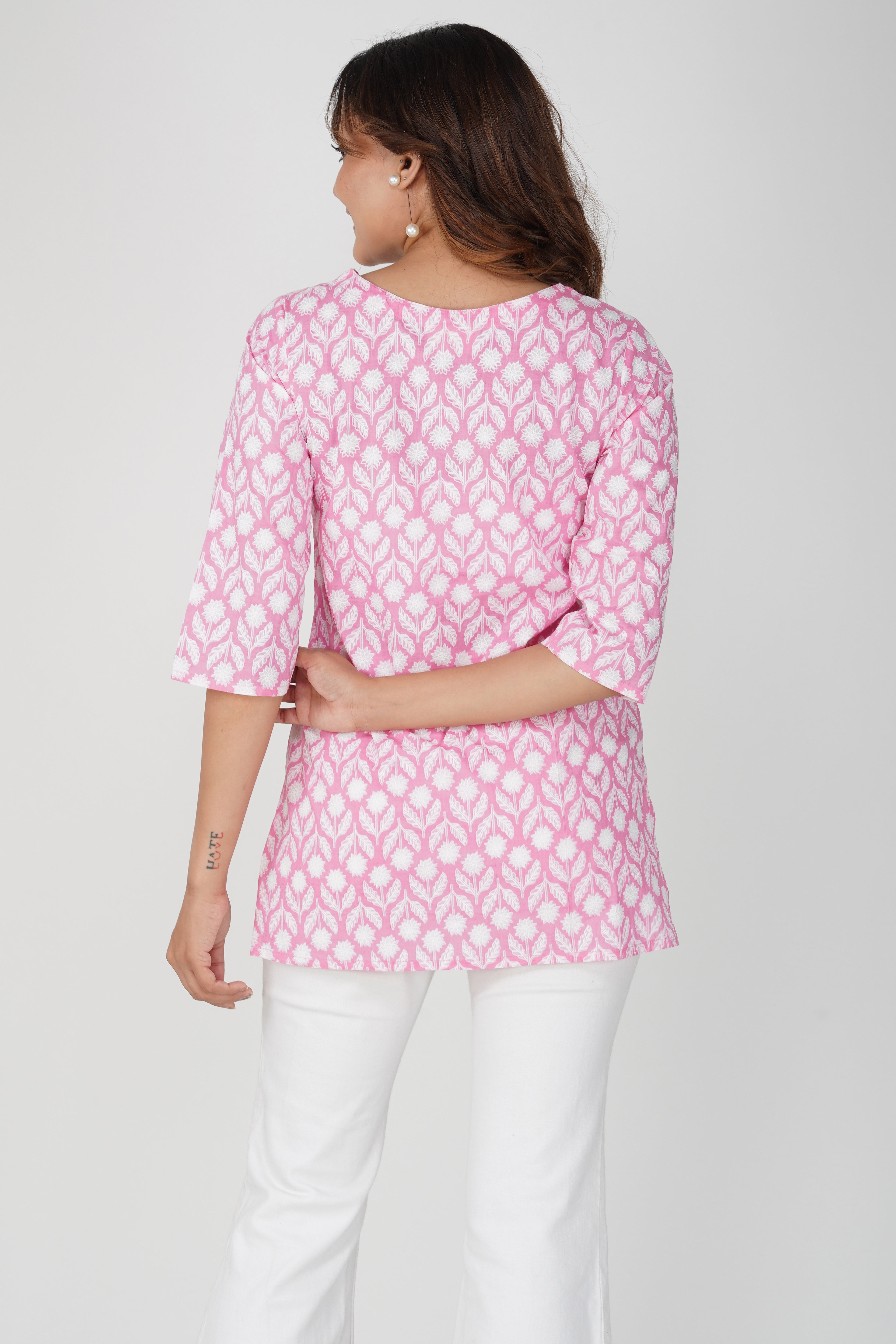 Light Pink Cotton Printed Kurti