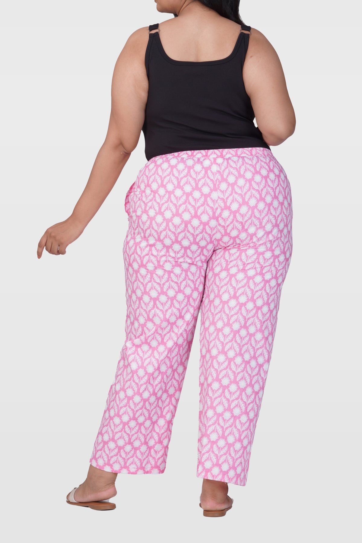 Light Pink Plus Size Cotton Printed Bottom