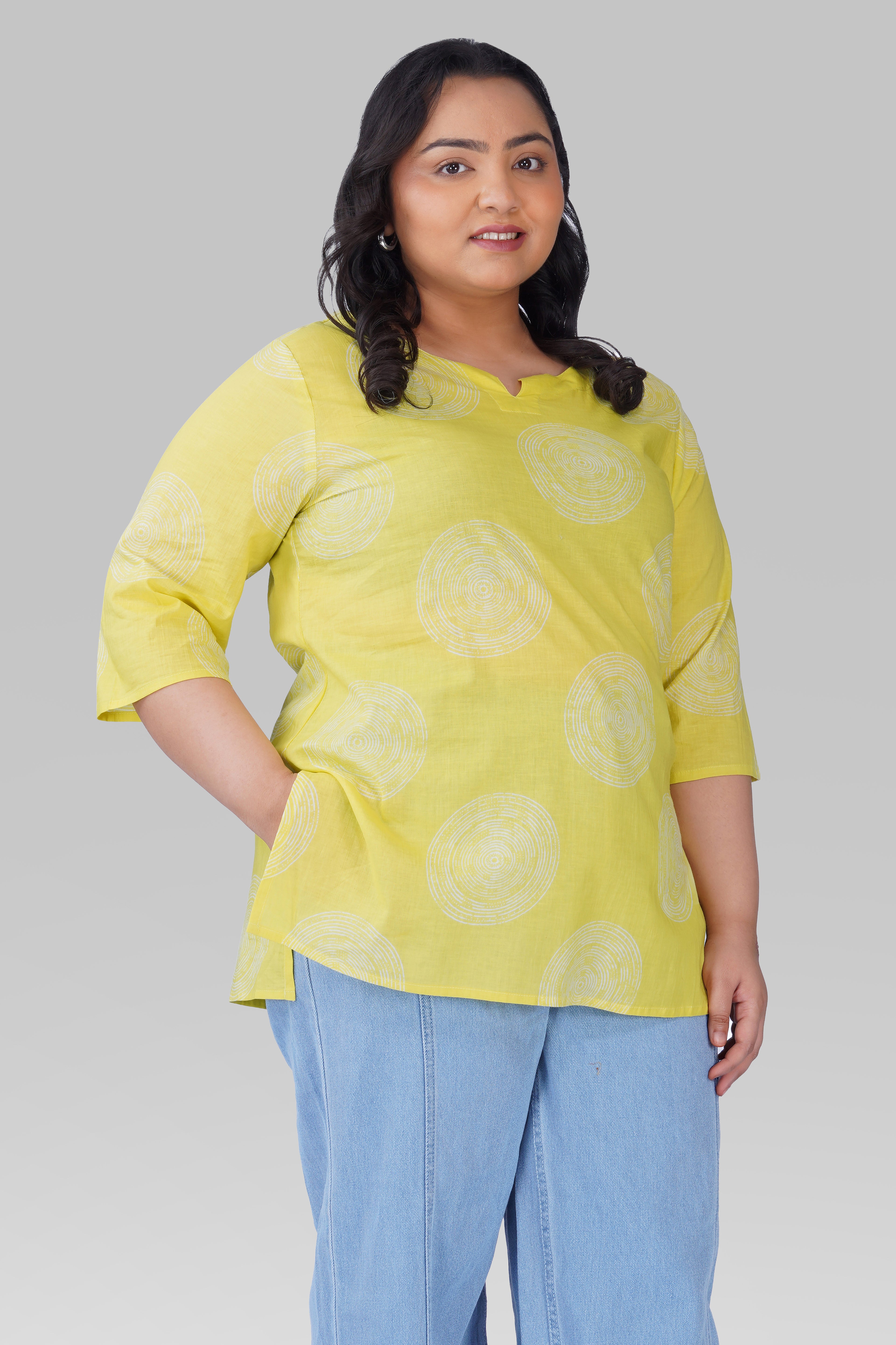 Lime Green Plus Size Cotton Printed Kurti