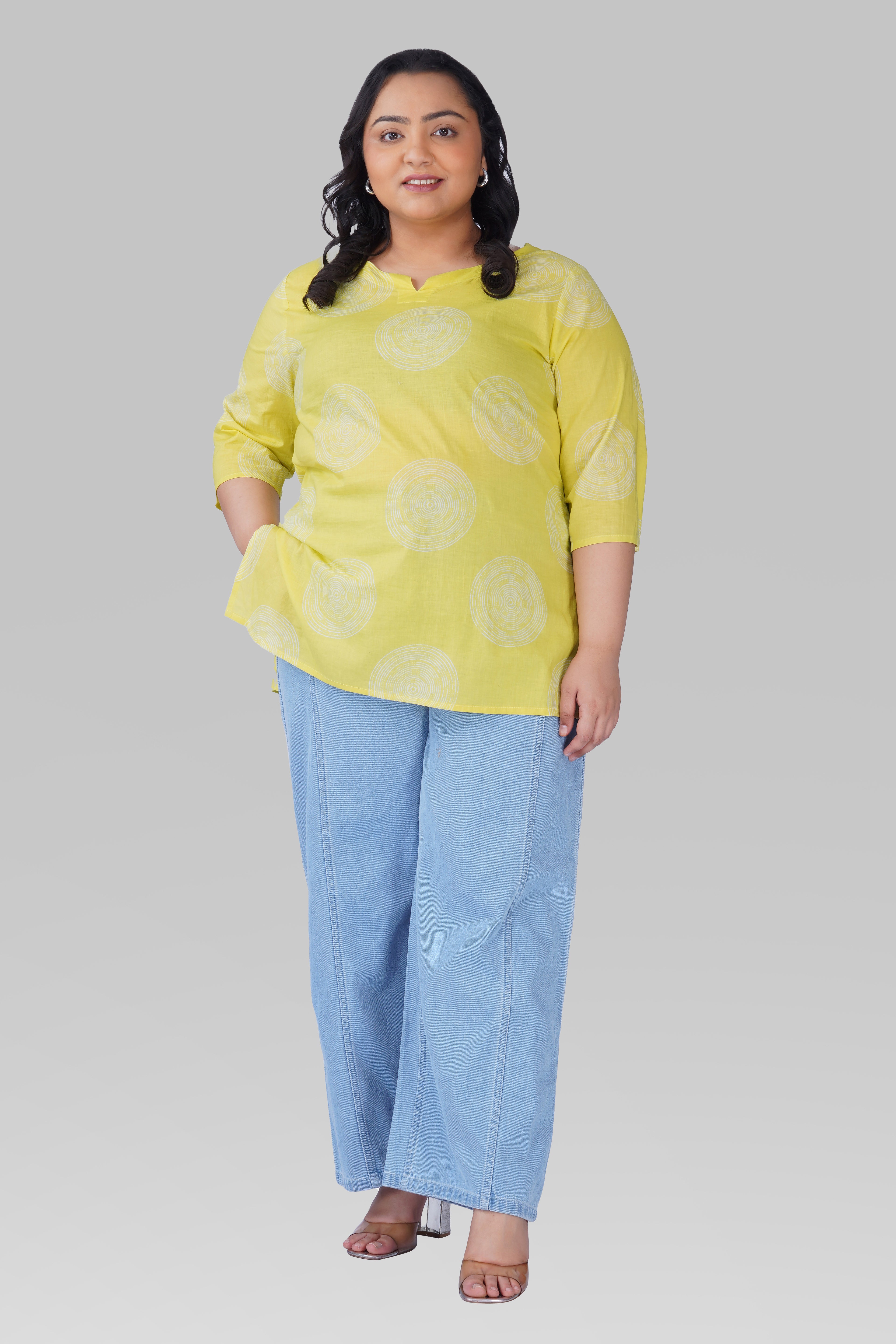 Lime Green Plus Size Cotton Printed Kurti