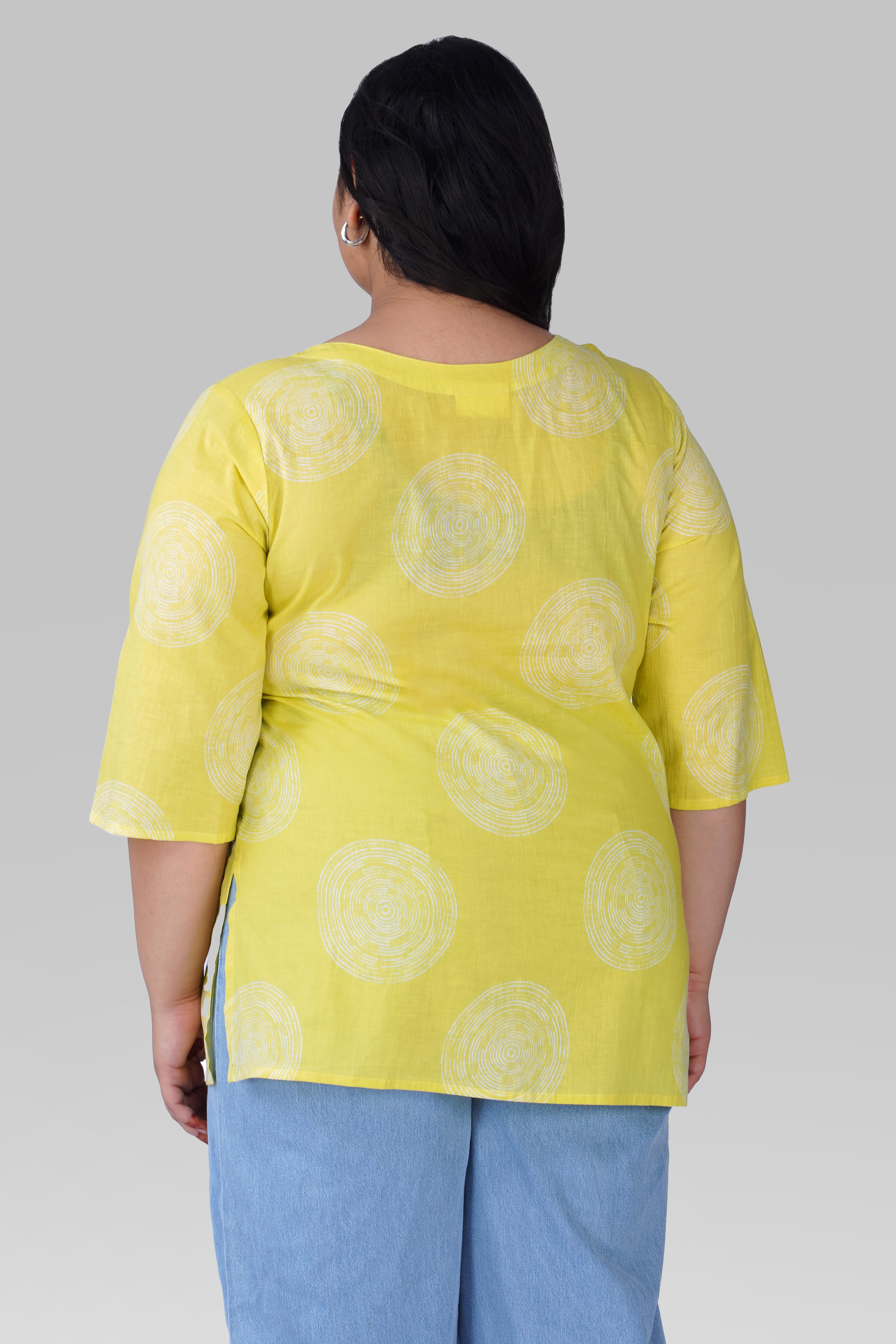 Lime Green Plus Size Cotton Printed Kurti
