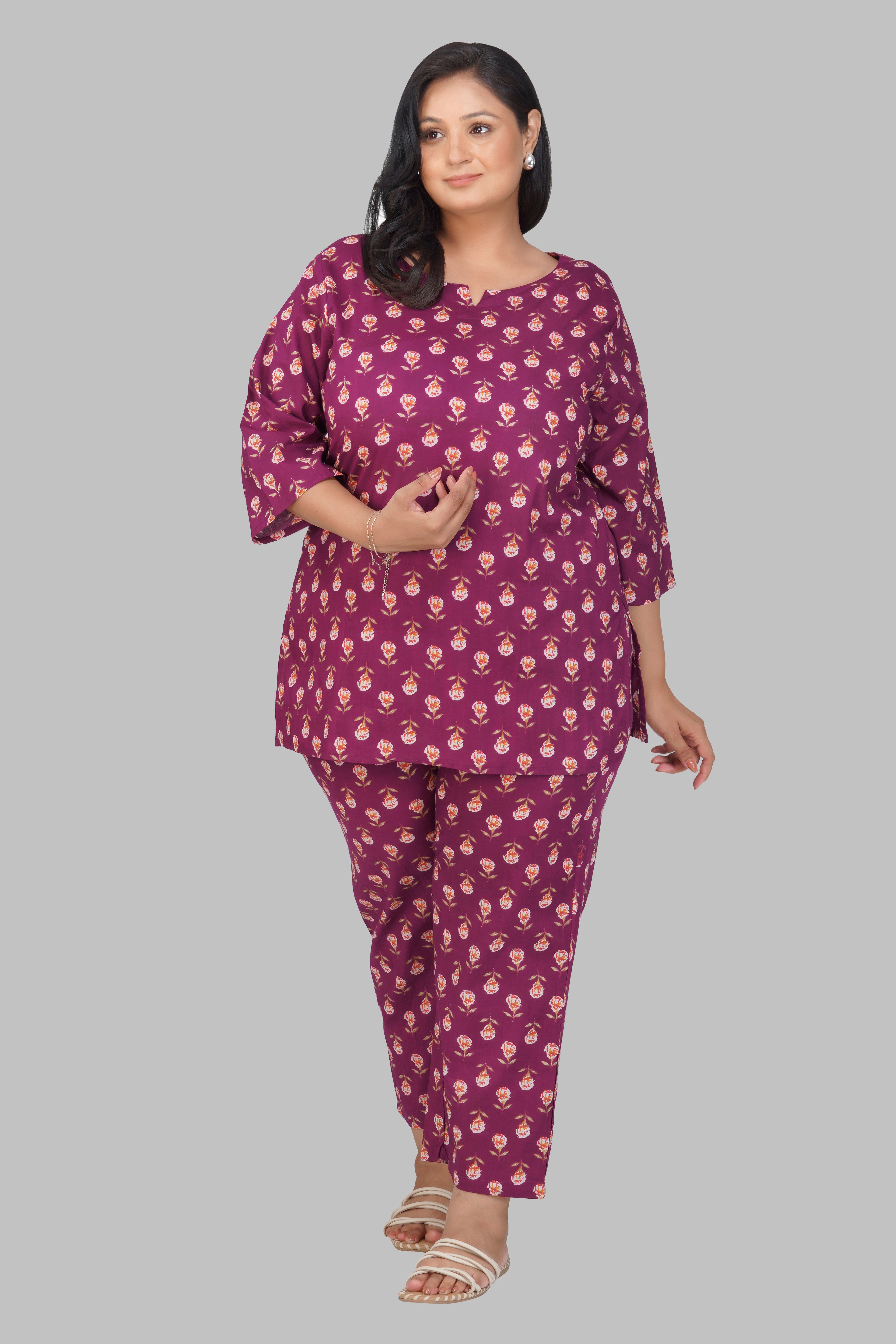 Mulberry Plus Size Cotton Printed Pyjama Set