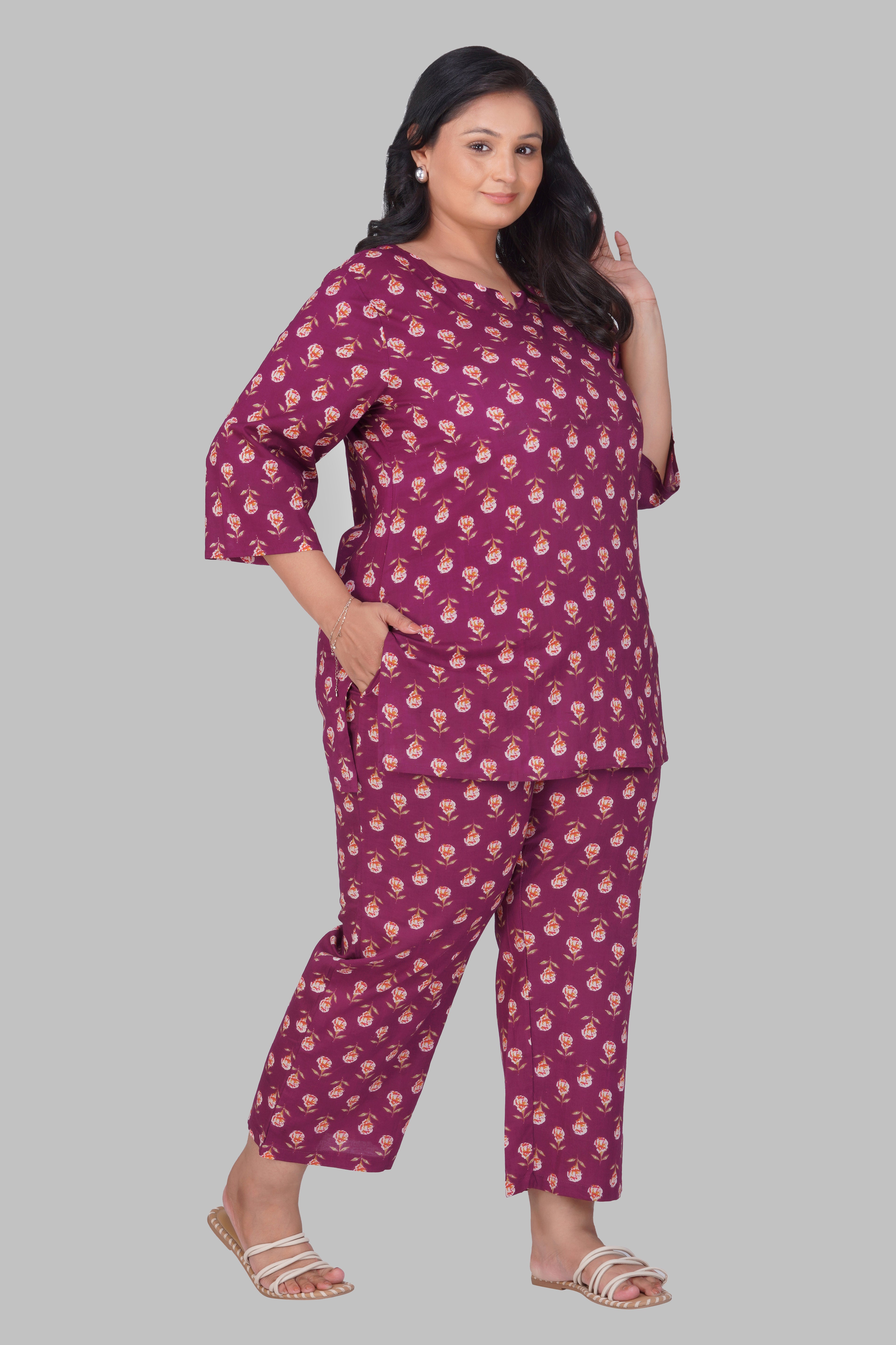 Mulberry Plus Size Cotton Printed Pyjama Set