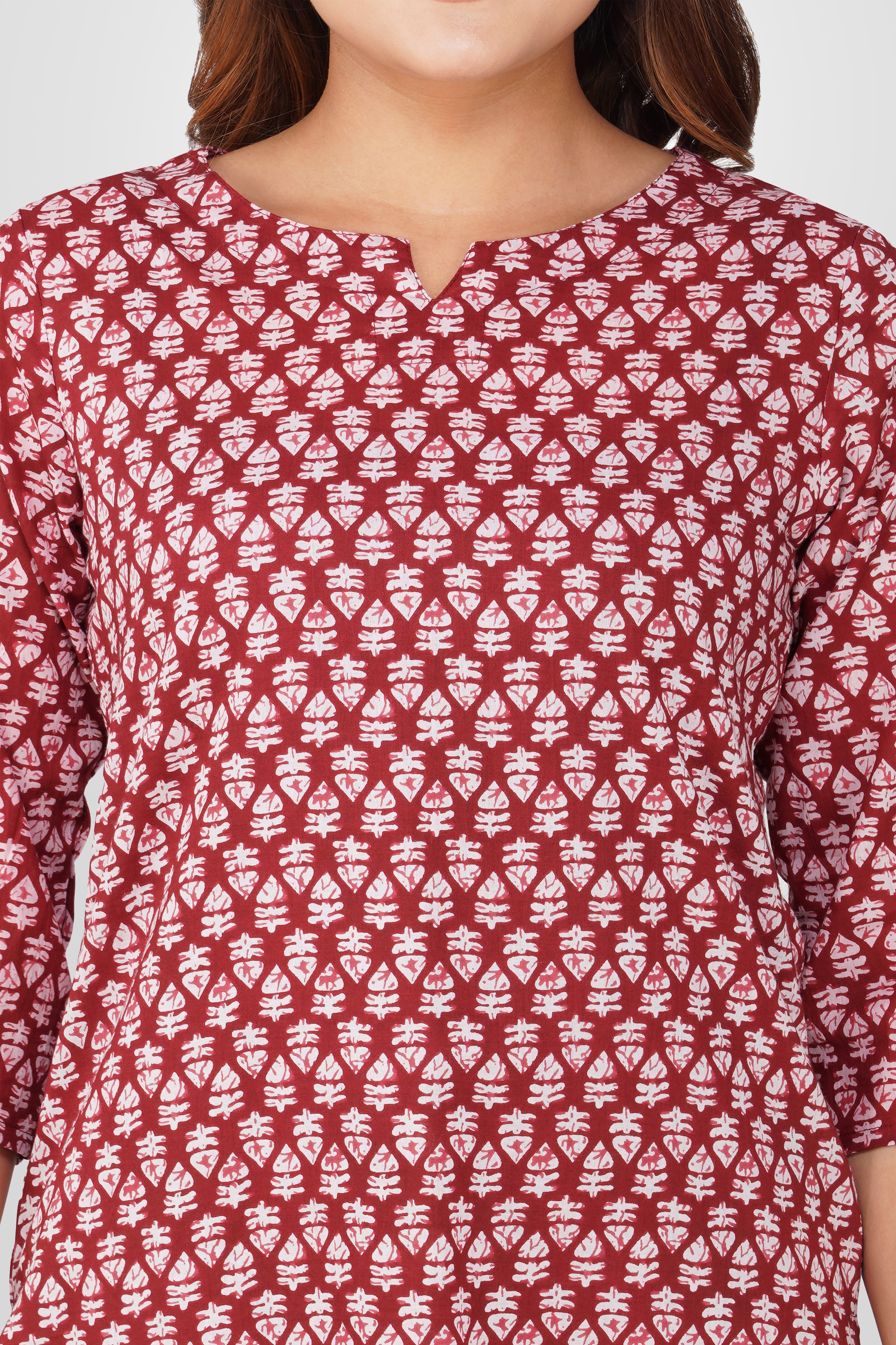 Maroon Cotton Printed Pyjama Set