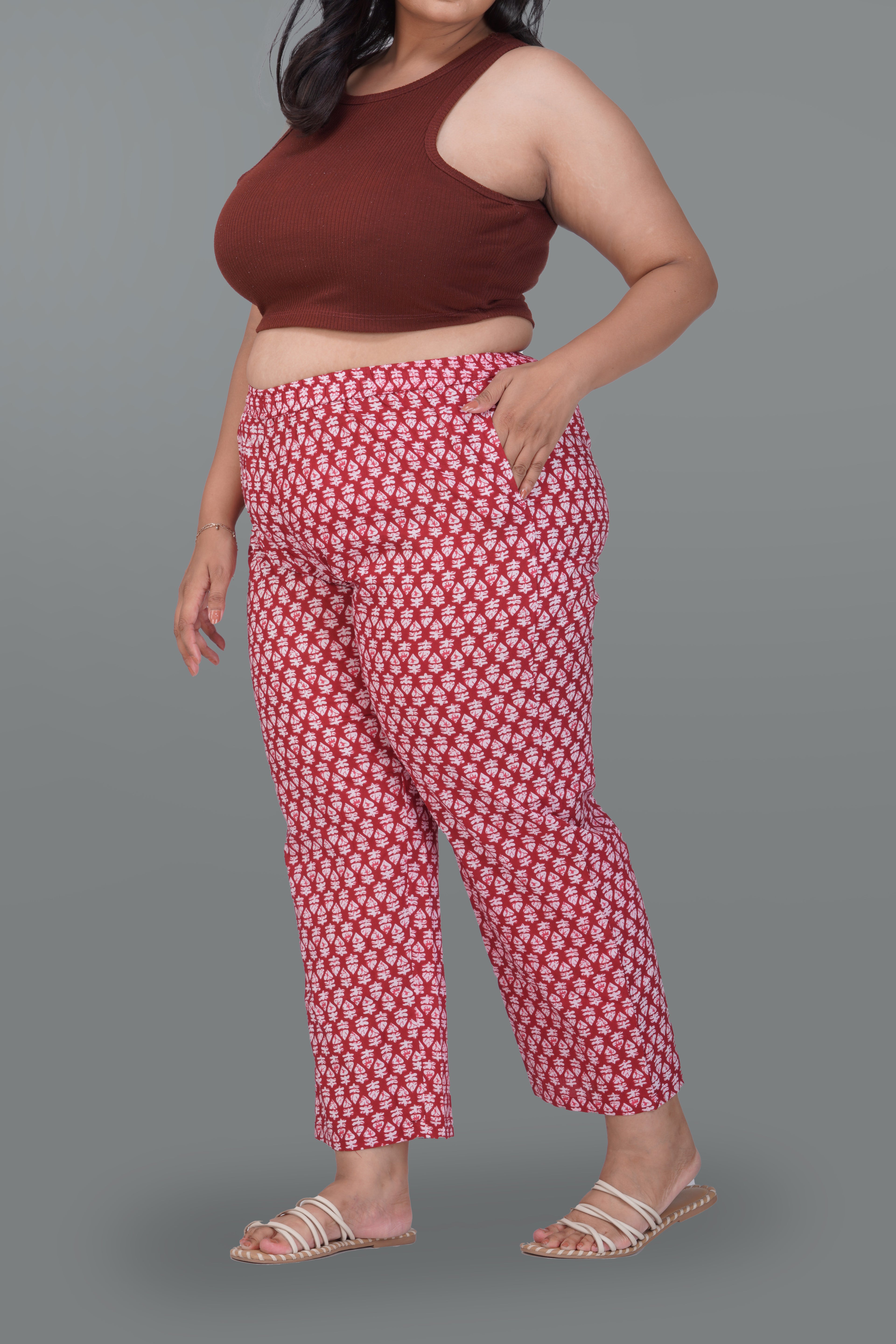 Maroon Plus Size Cotton Printed Bottom