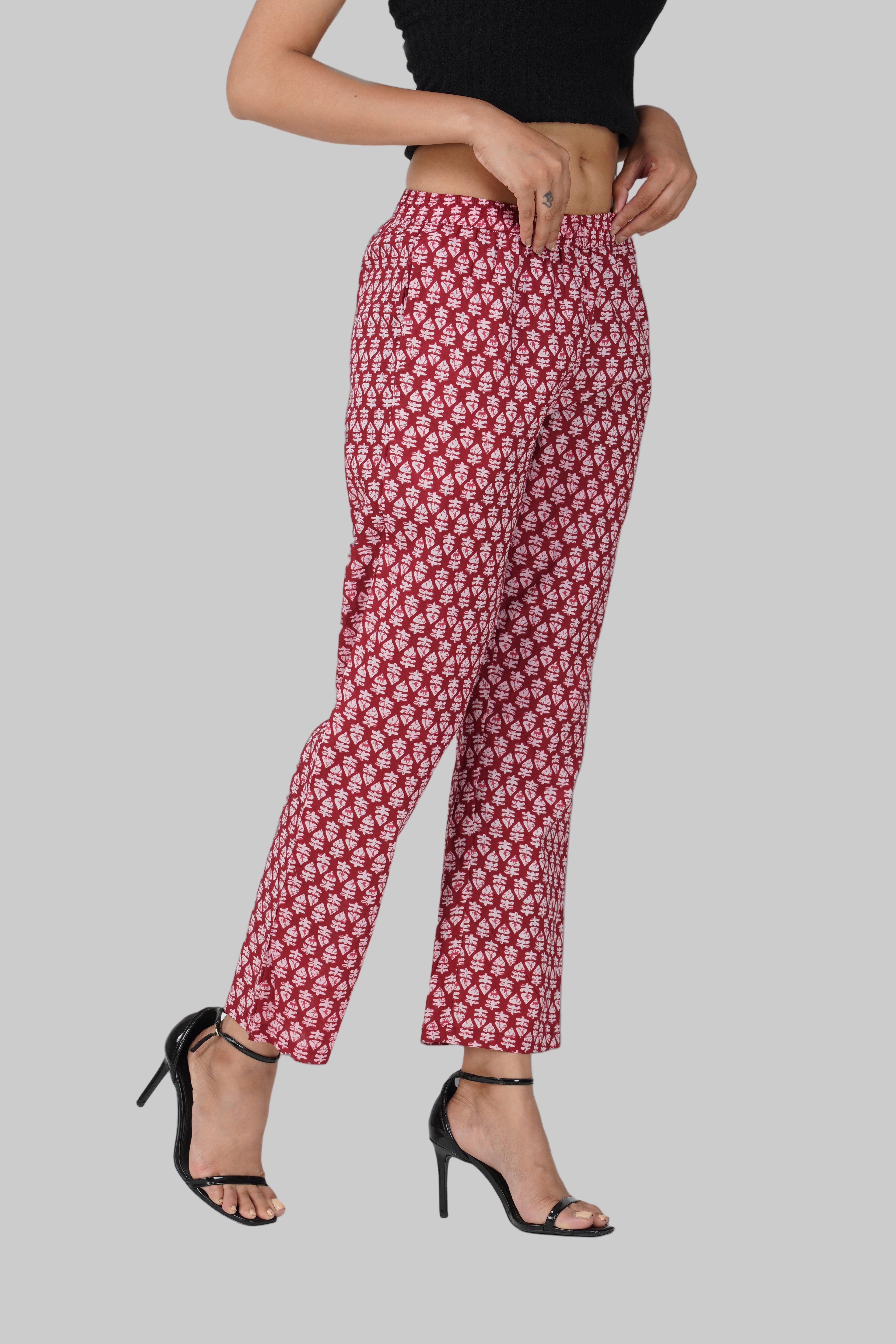 Maroon Cotton Printed Bottom