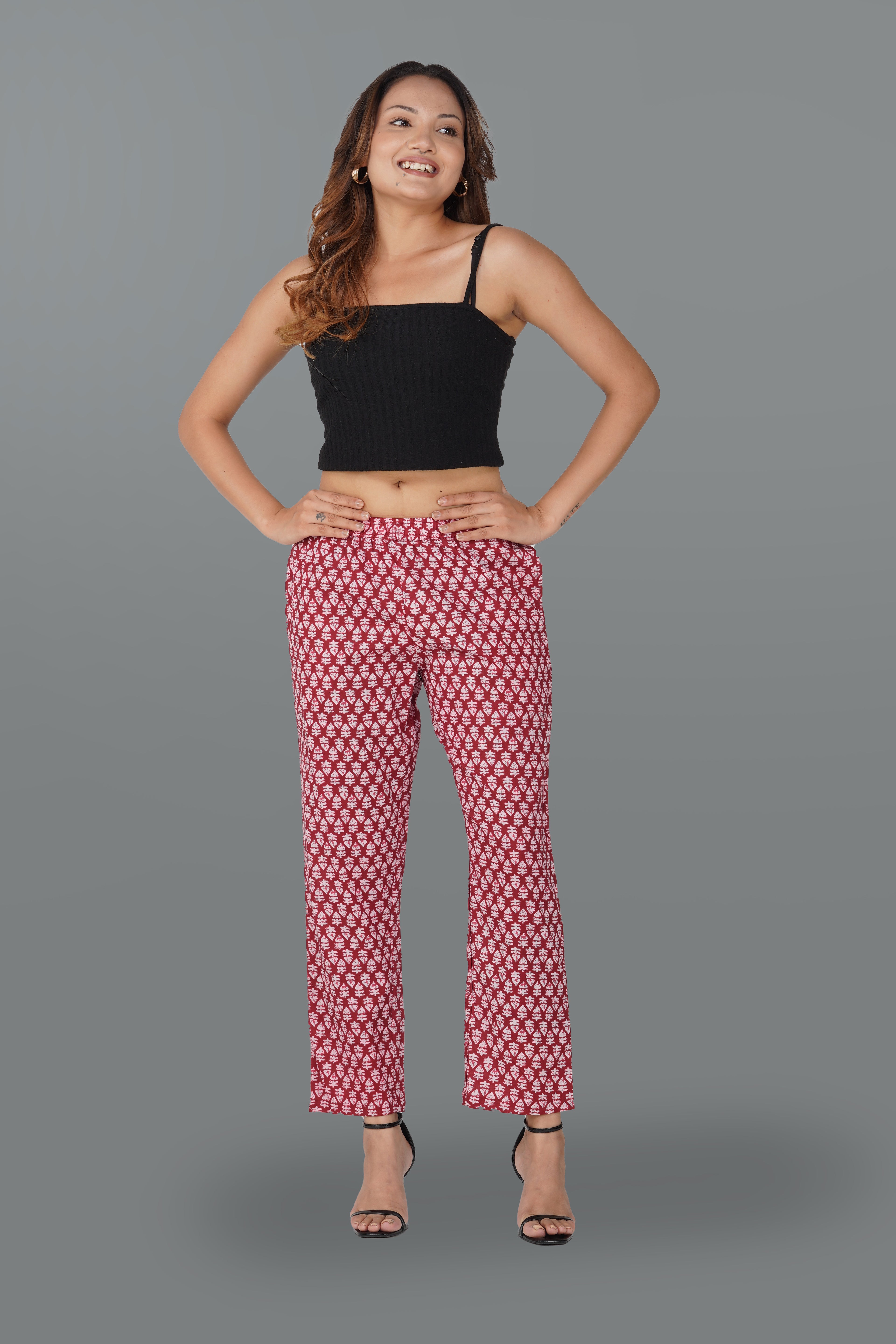 Maroon Cotton Printed Bottom