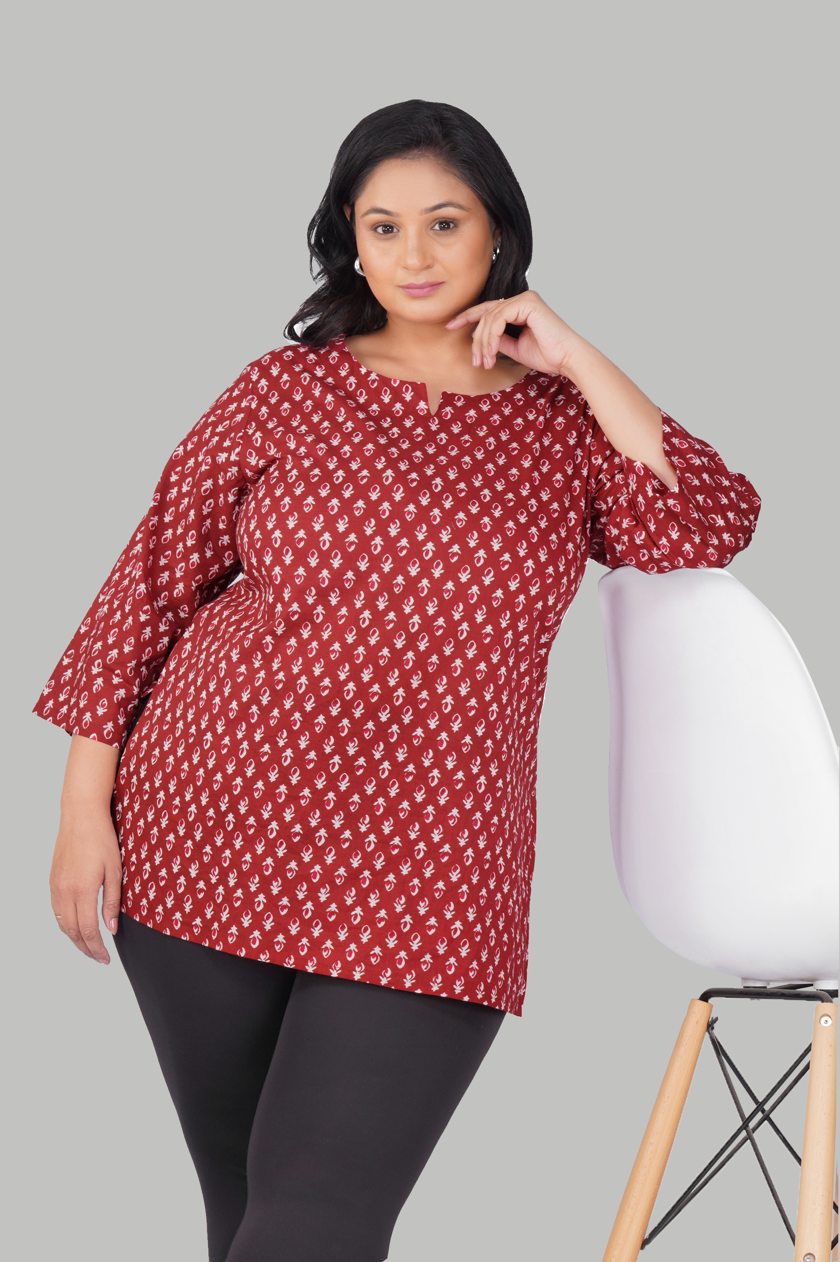 Maroon Butta Plus Size Cotton Printed Kurti