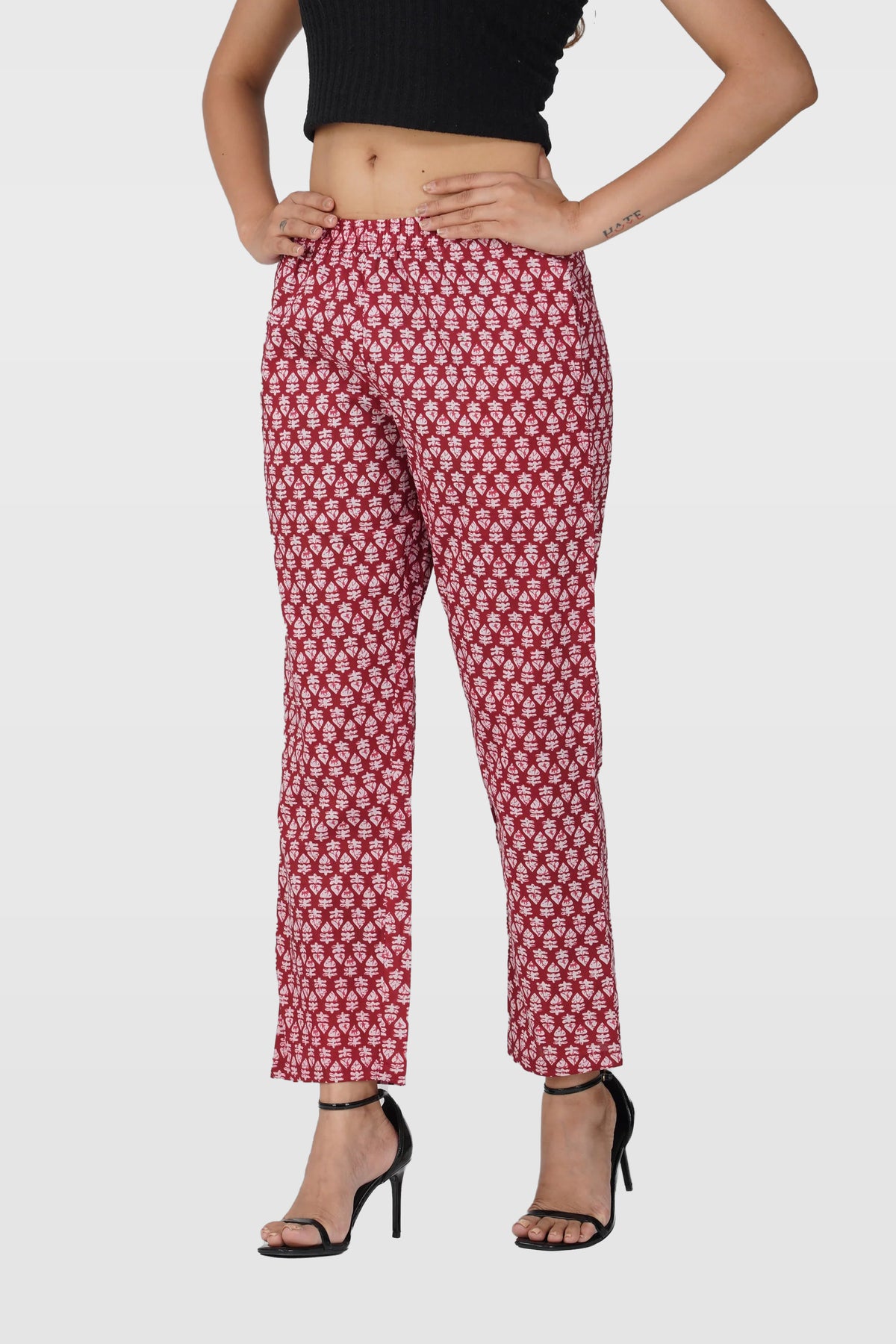 Maroon Cotton Printed Bottom