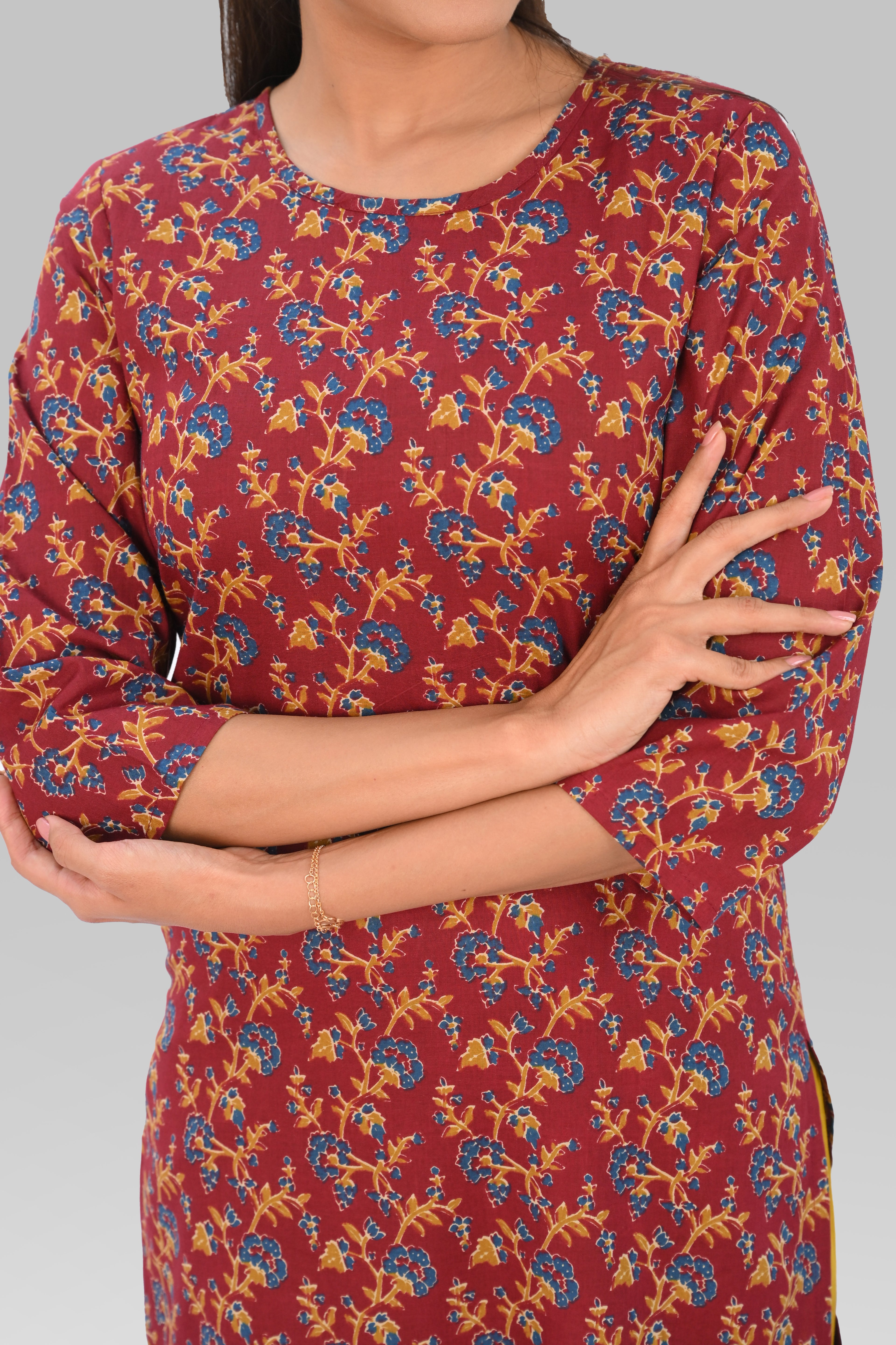Maroon Cotton Printed Kurta Set