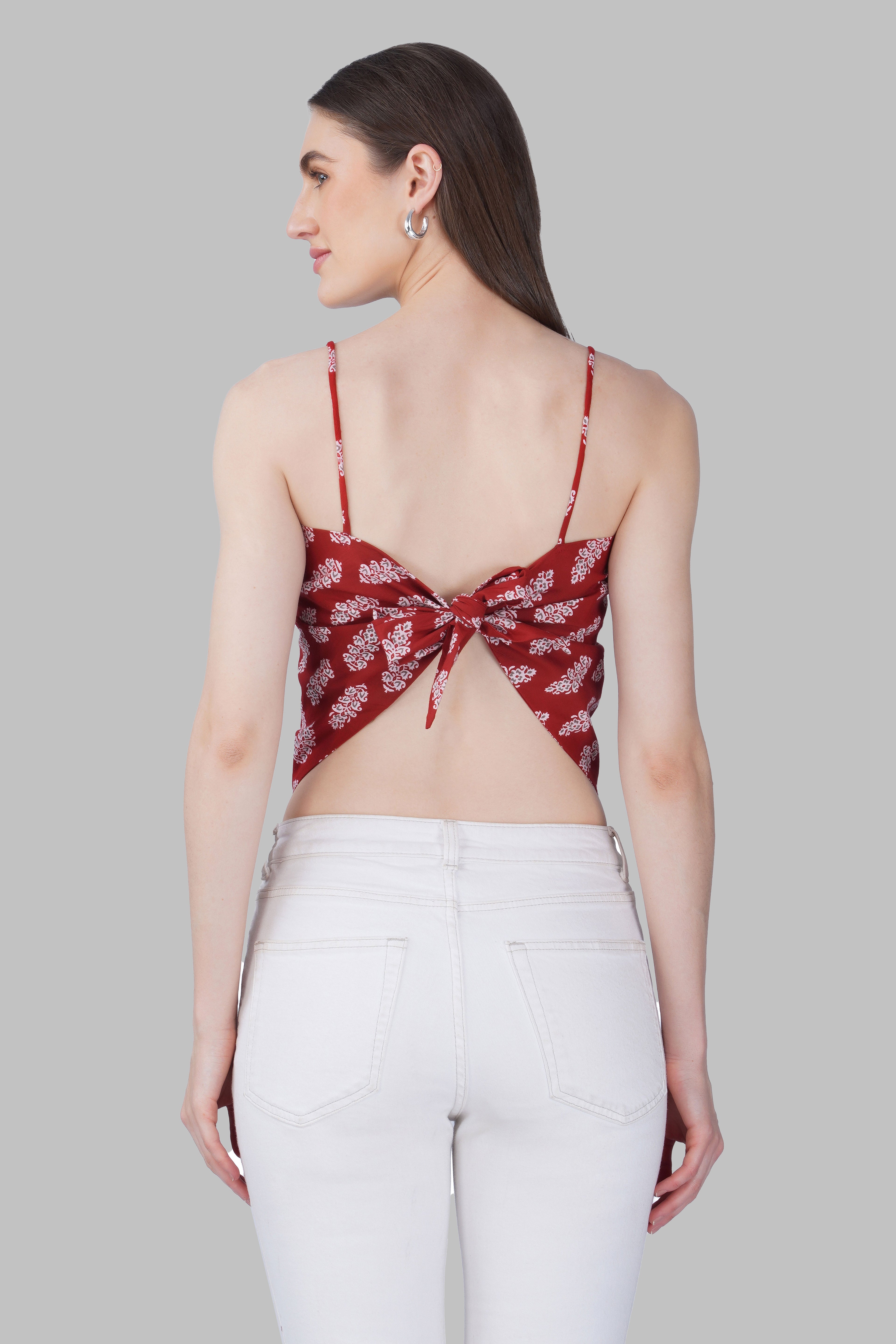 Maroon Cotton Printed Scarf Top
