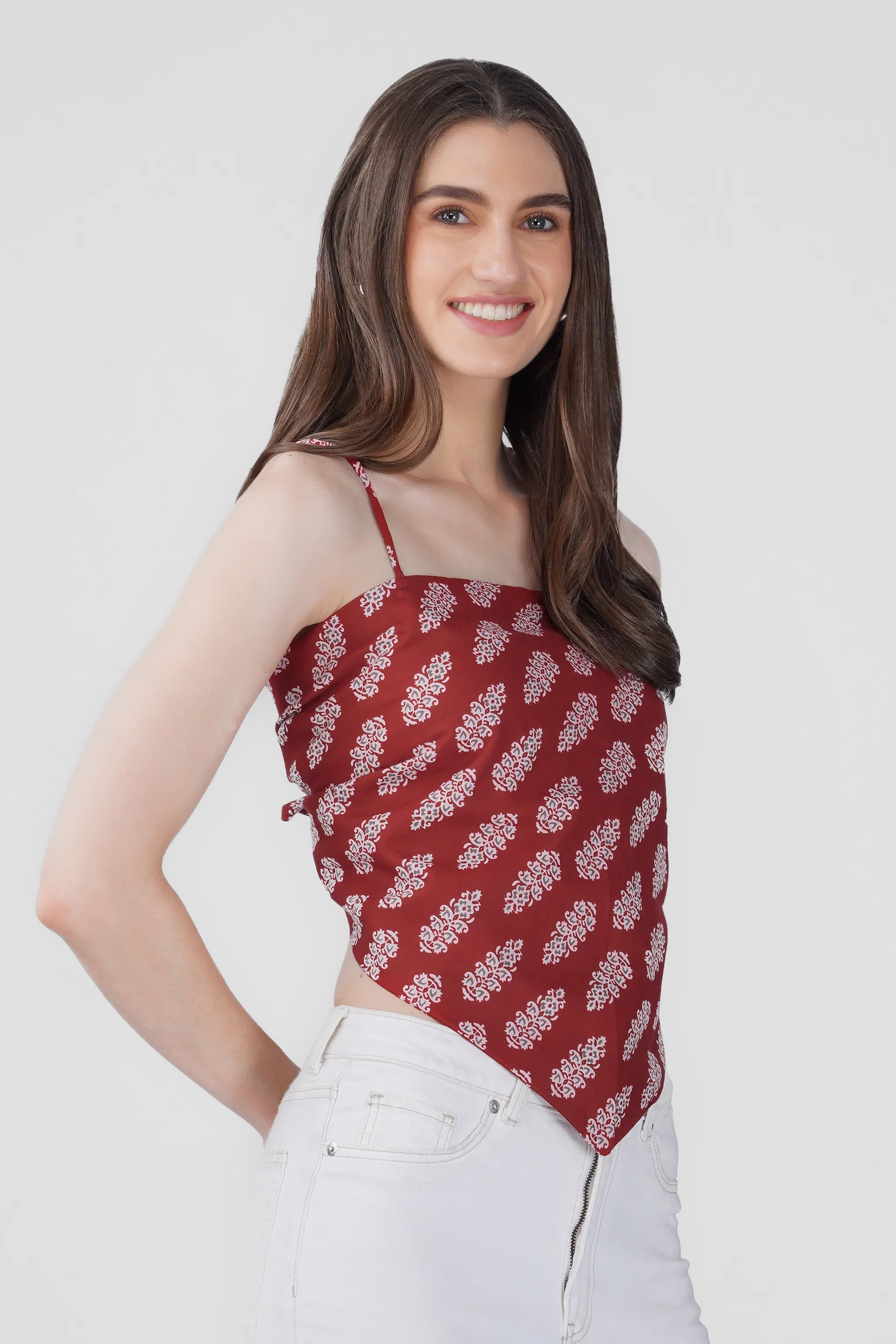 Maroon Cotton Printed Scarf Top
