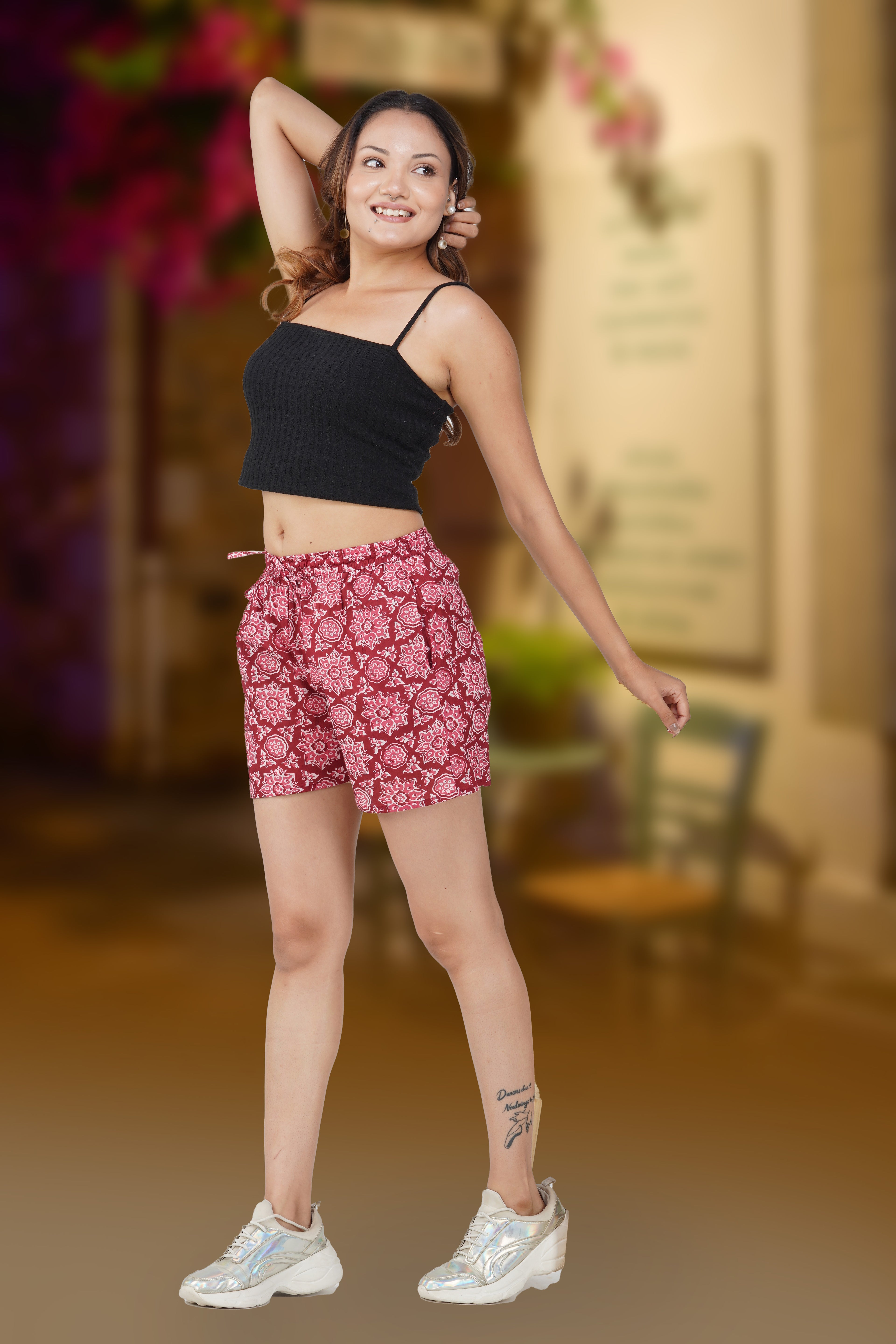 Maroon Mandala Cotton Printed Shorts