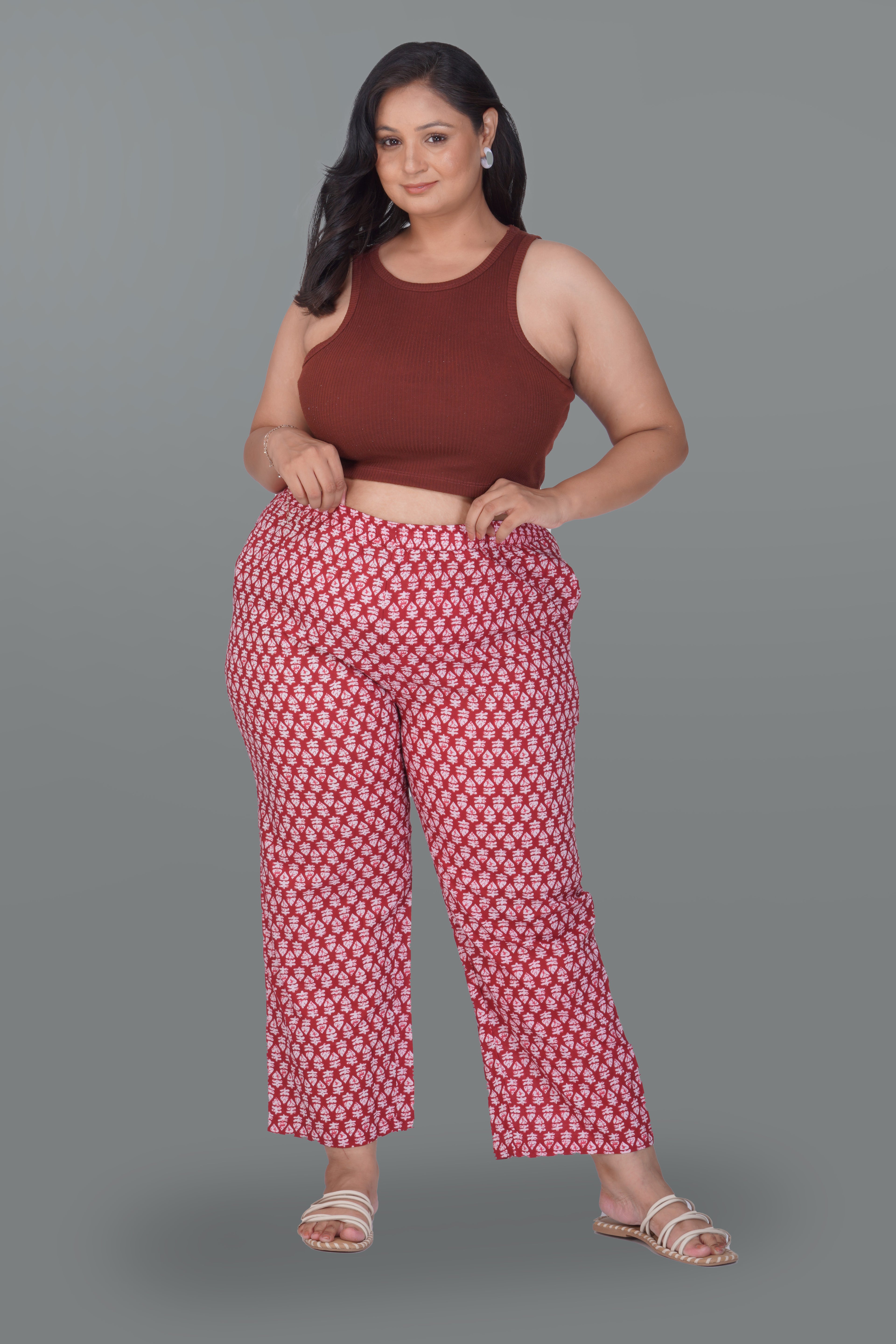 Maroon Plus Size Cotton Printed Bottom