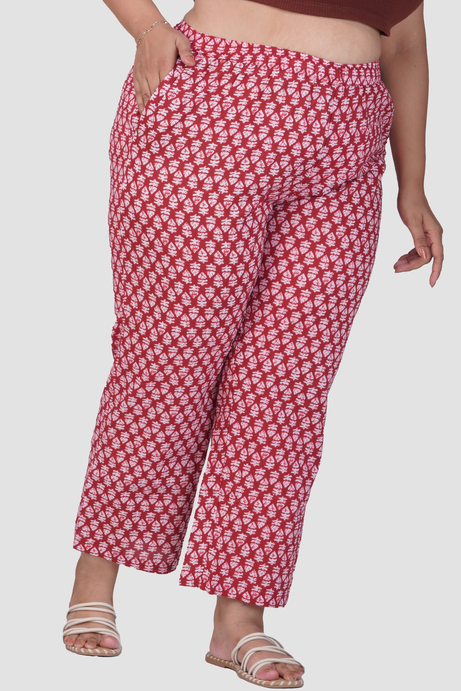 Maroon Plus Size Cotton Printed Bottom
