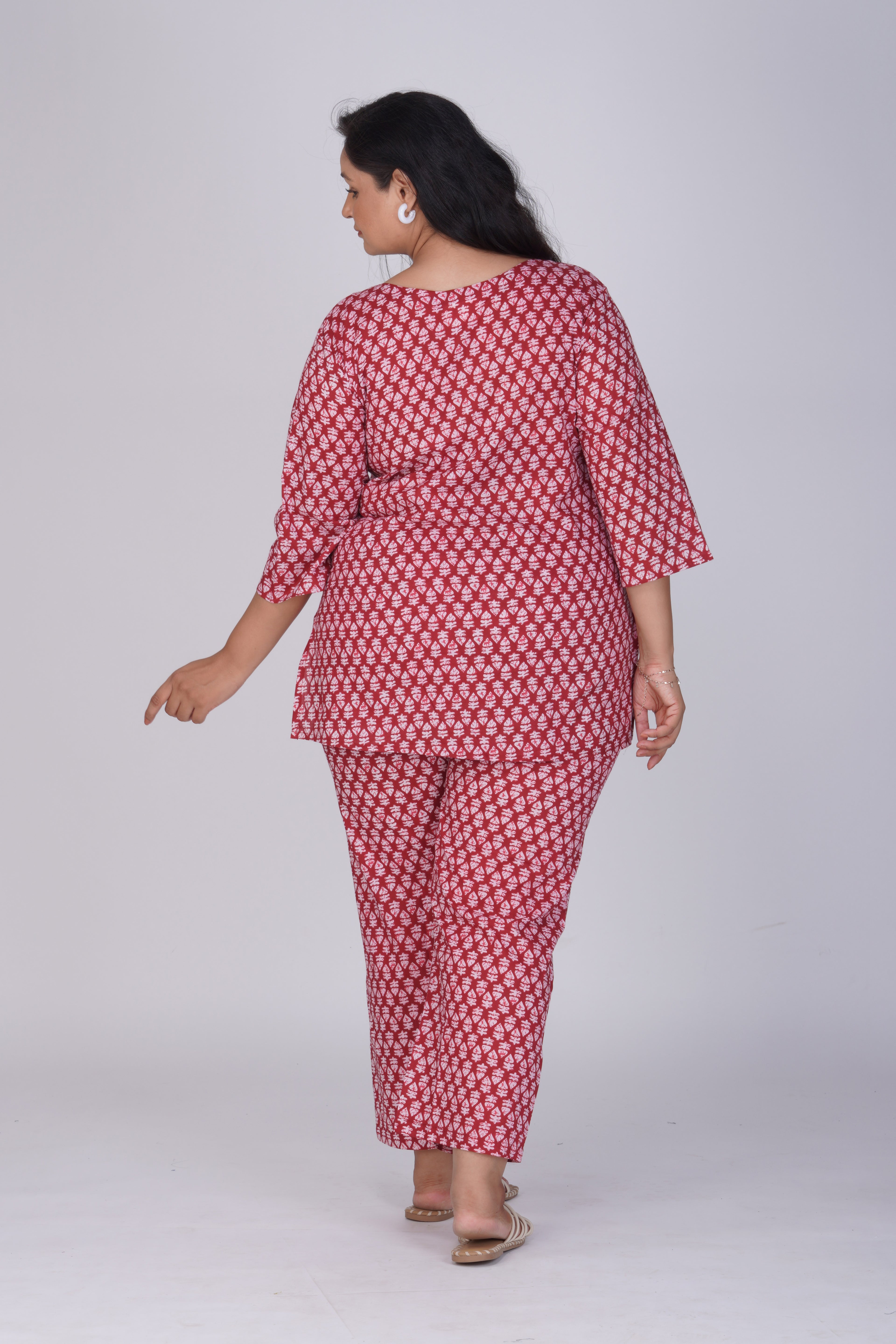 Maroon Plus Size Cotton Printed Pyjama Set