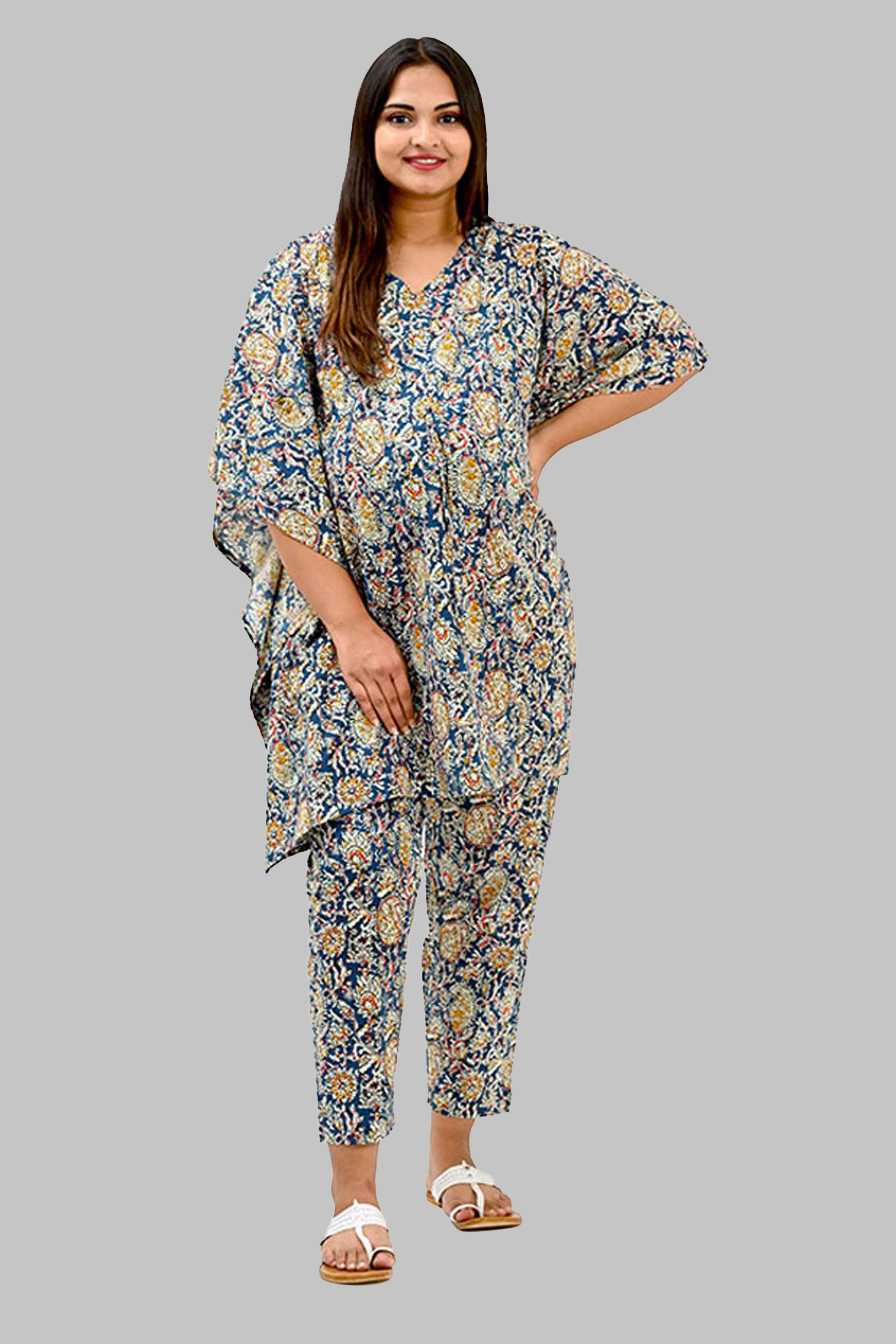 Maternity and Feeding Kaftan Set in Blue