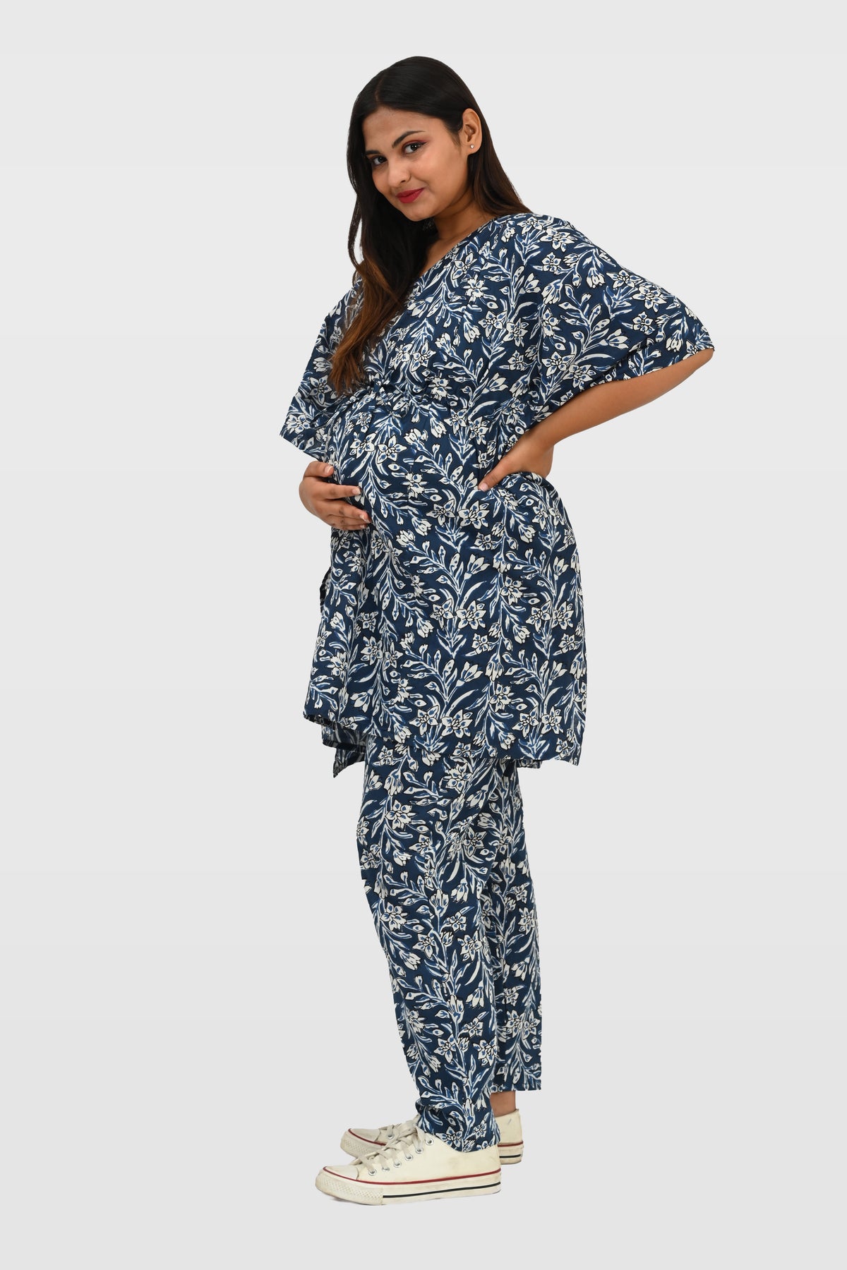 Maternity and Feeding Kaftan Set in Deep Blue