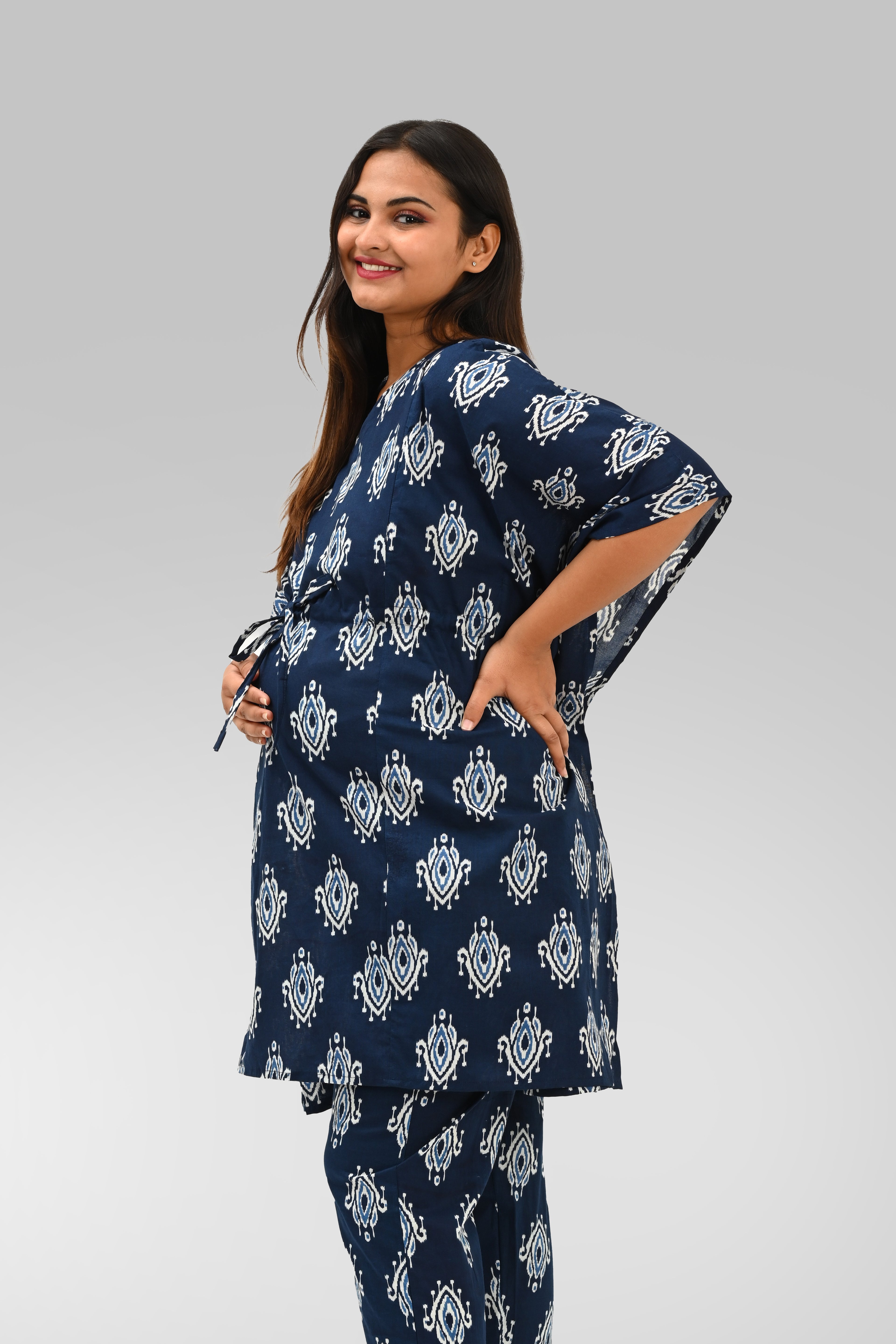 Maternity and Feeding Kaftan Set in Indigo