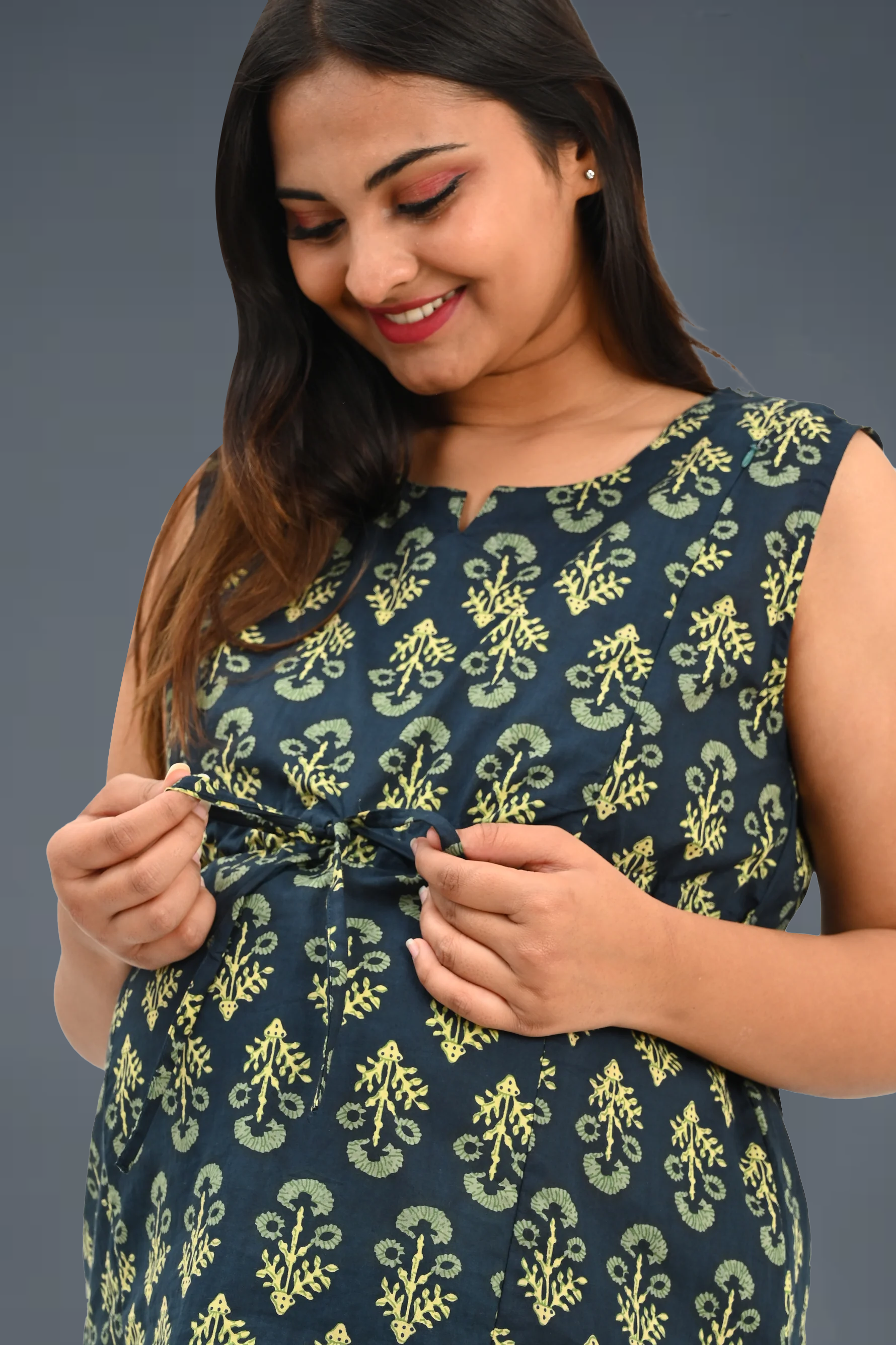 Maternity and Feeding Kurta Set in Deep Green