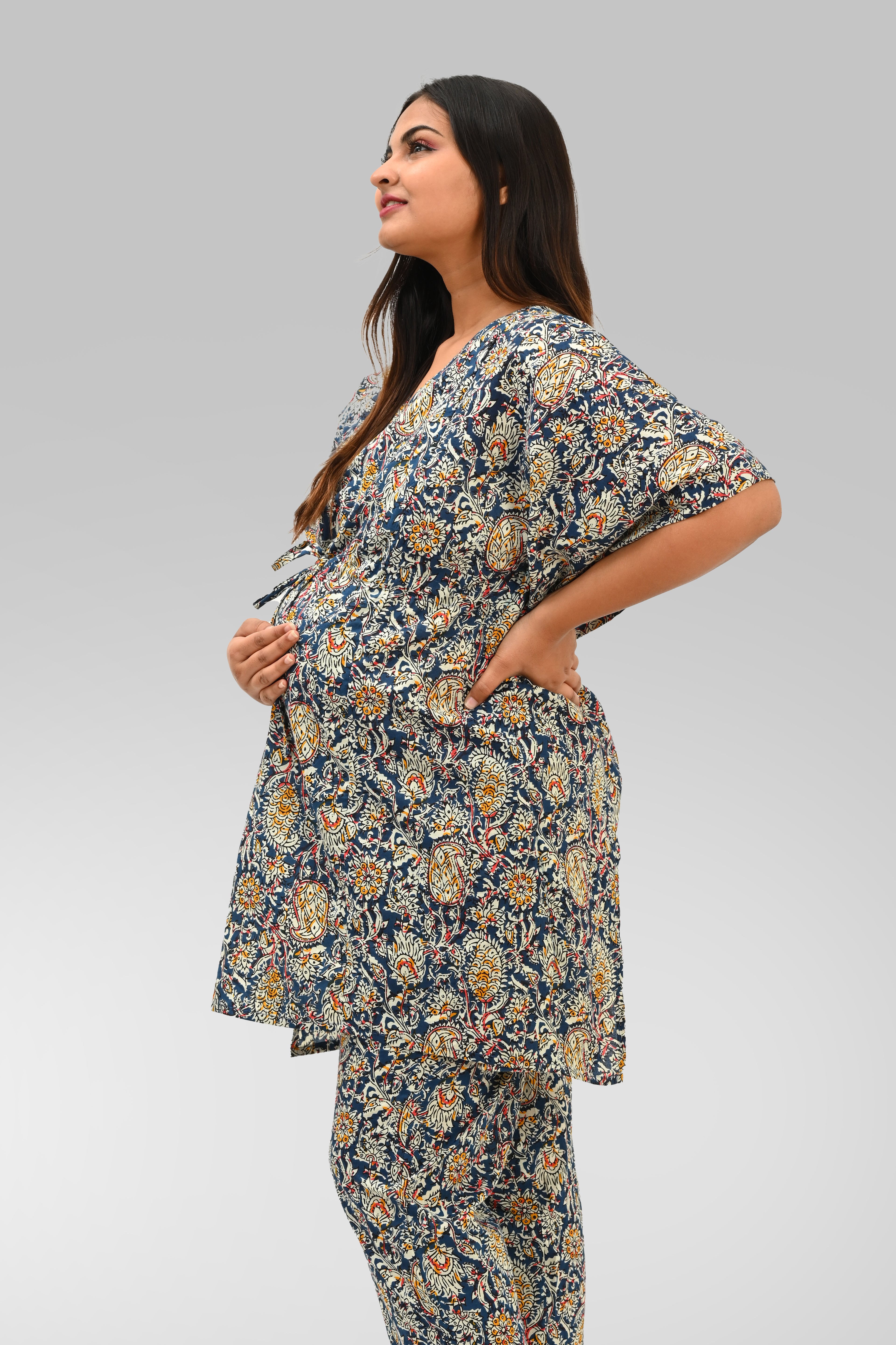 Maternity and Feeding Kaftan Set in Blue