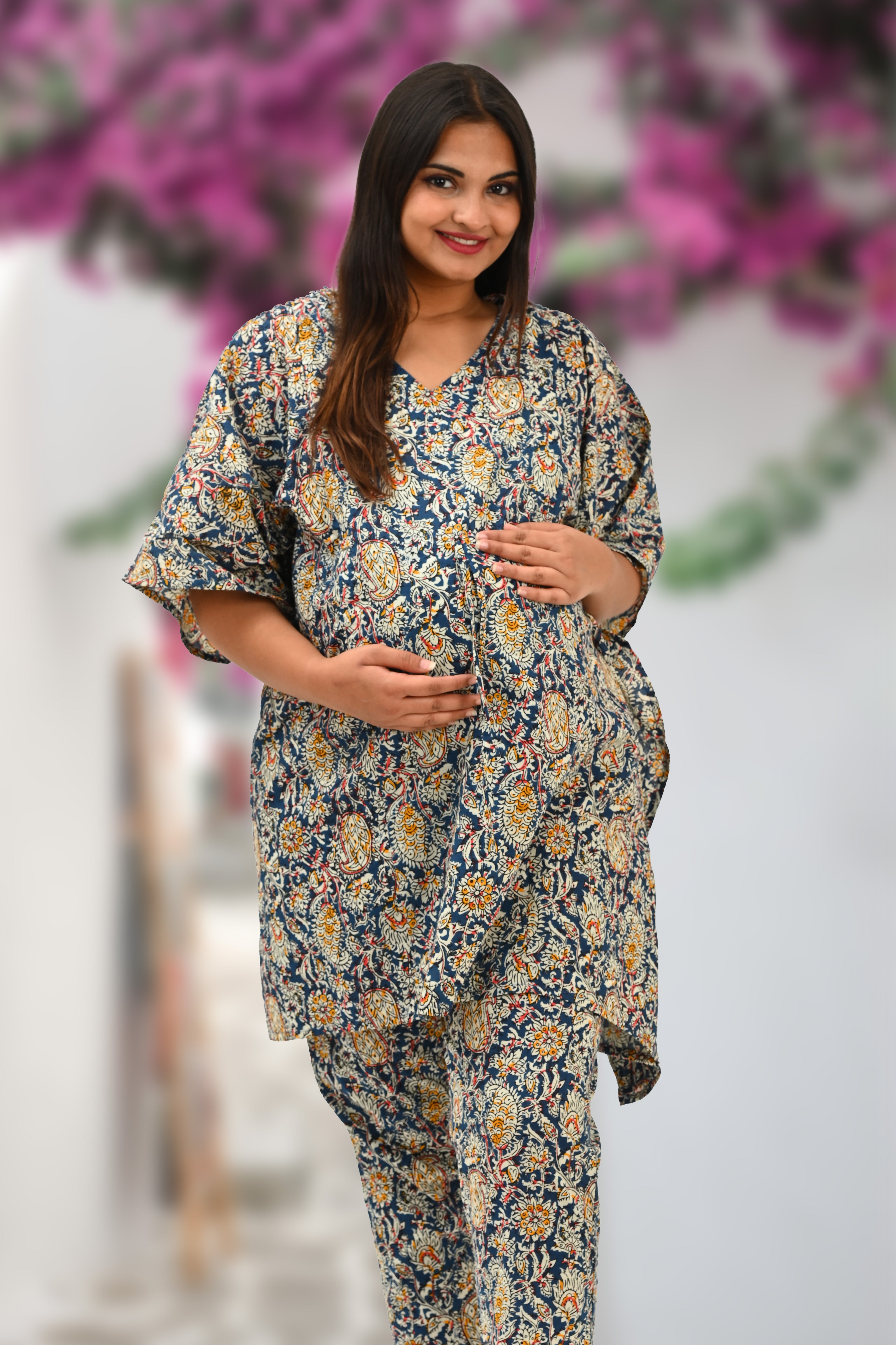 Maternity and Feeding Kaftan Set in Blue