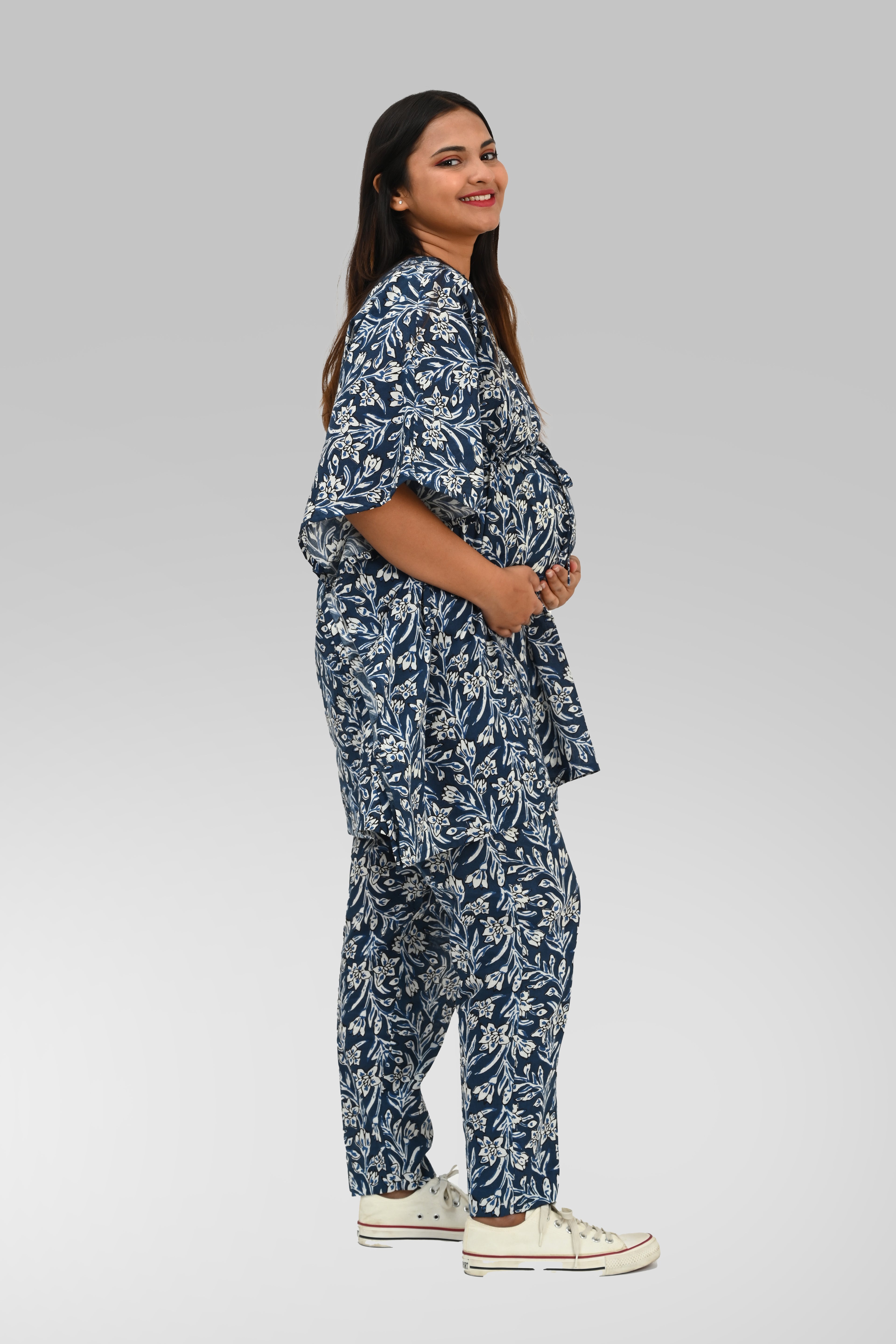 Maternity and Feeding Kaftan Set in Deep Blue