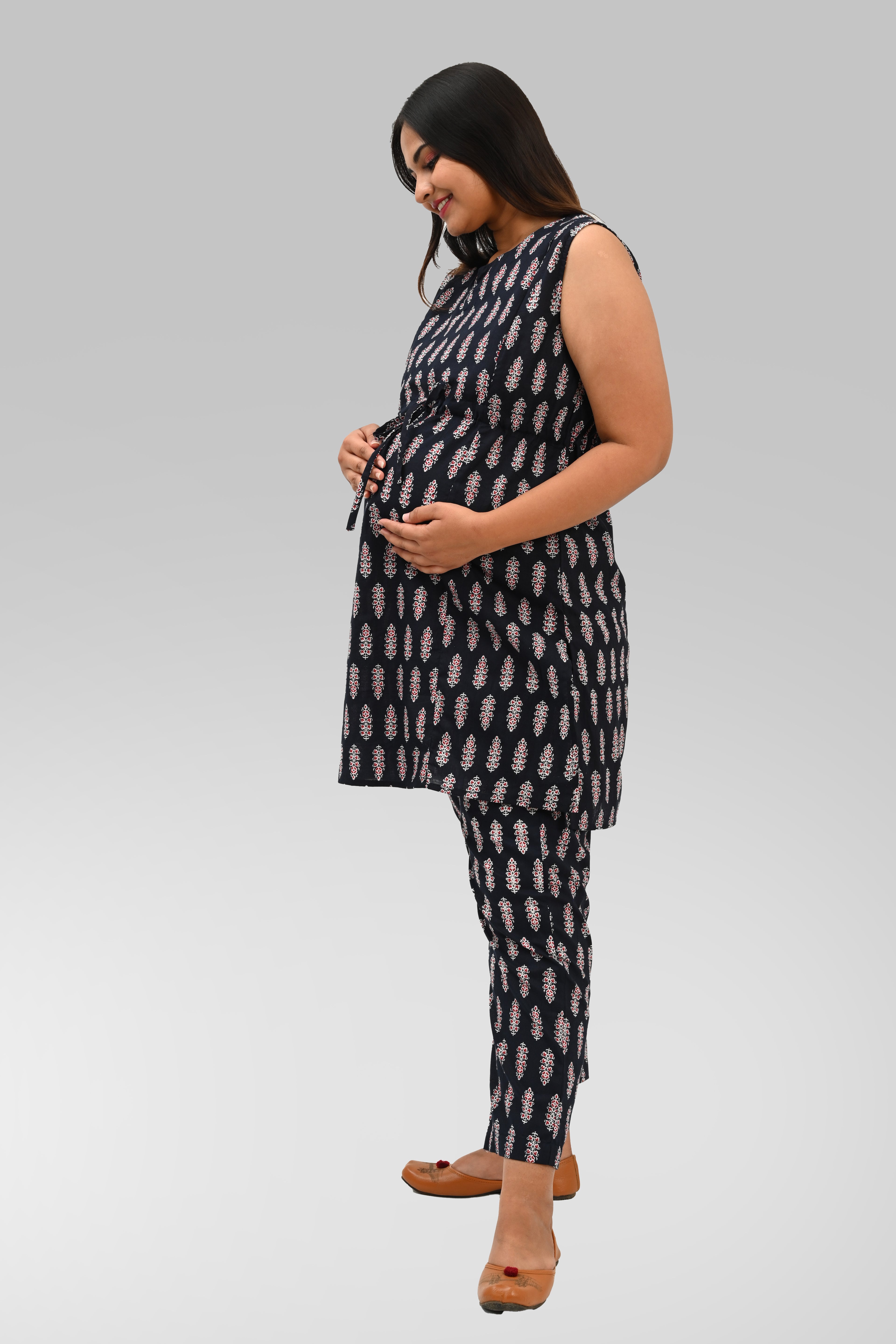 Maternity and Feeding Kurta Set in Black