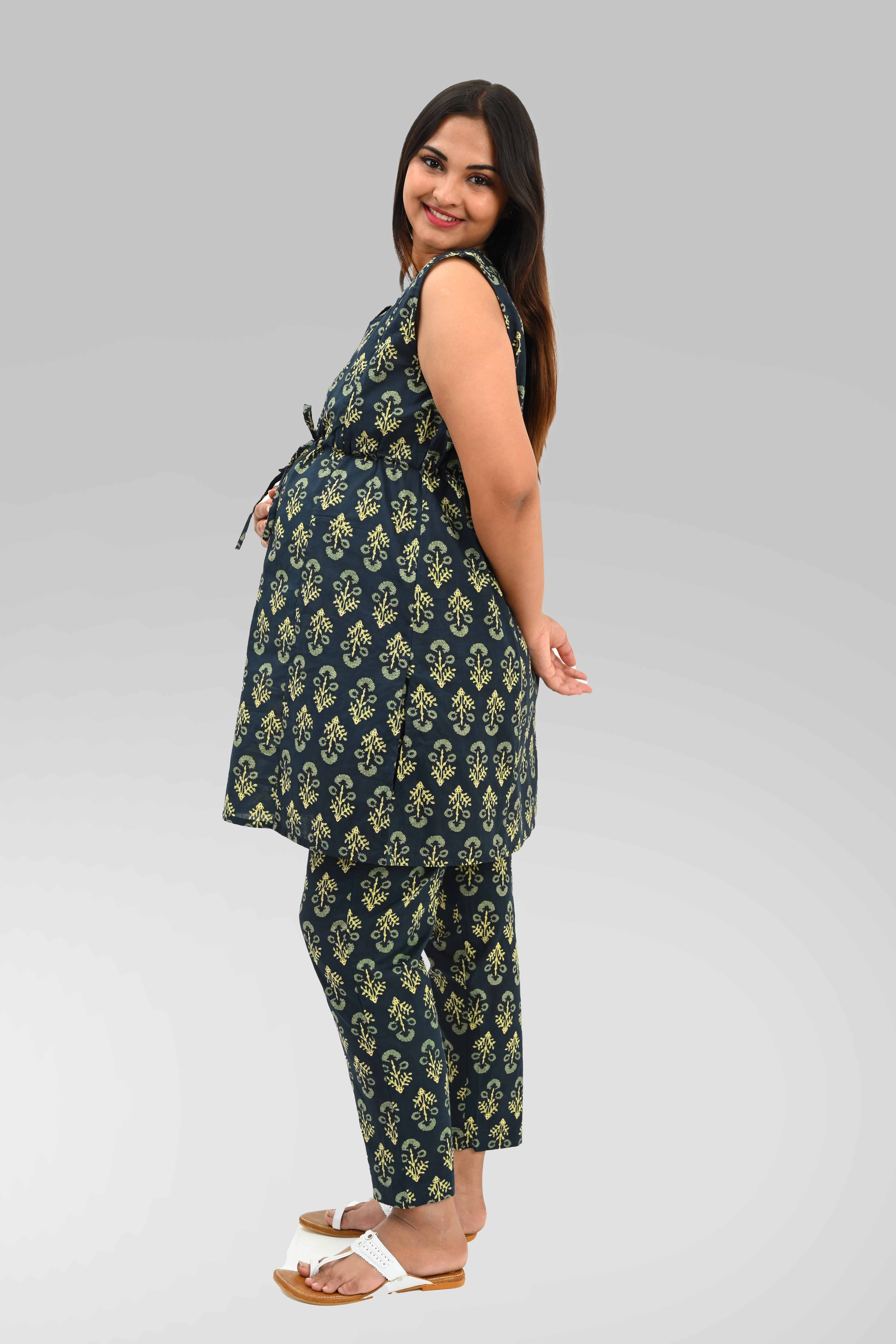Maternity and Feeding Kurta Set in Deep Green