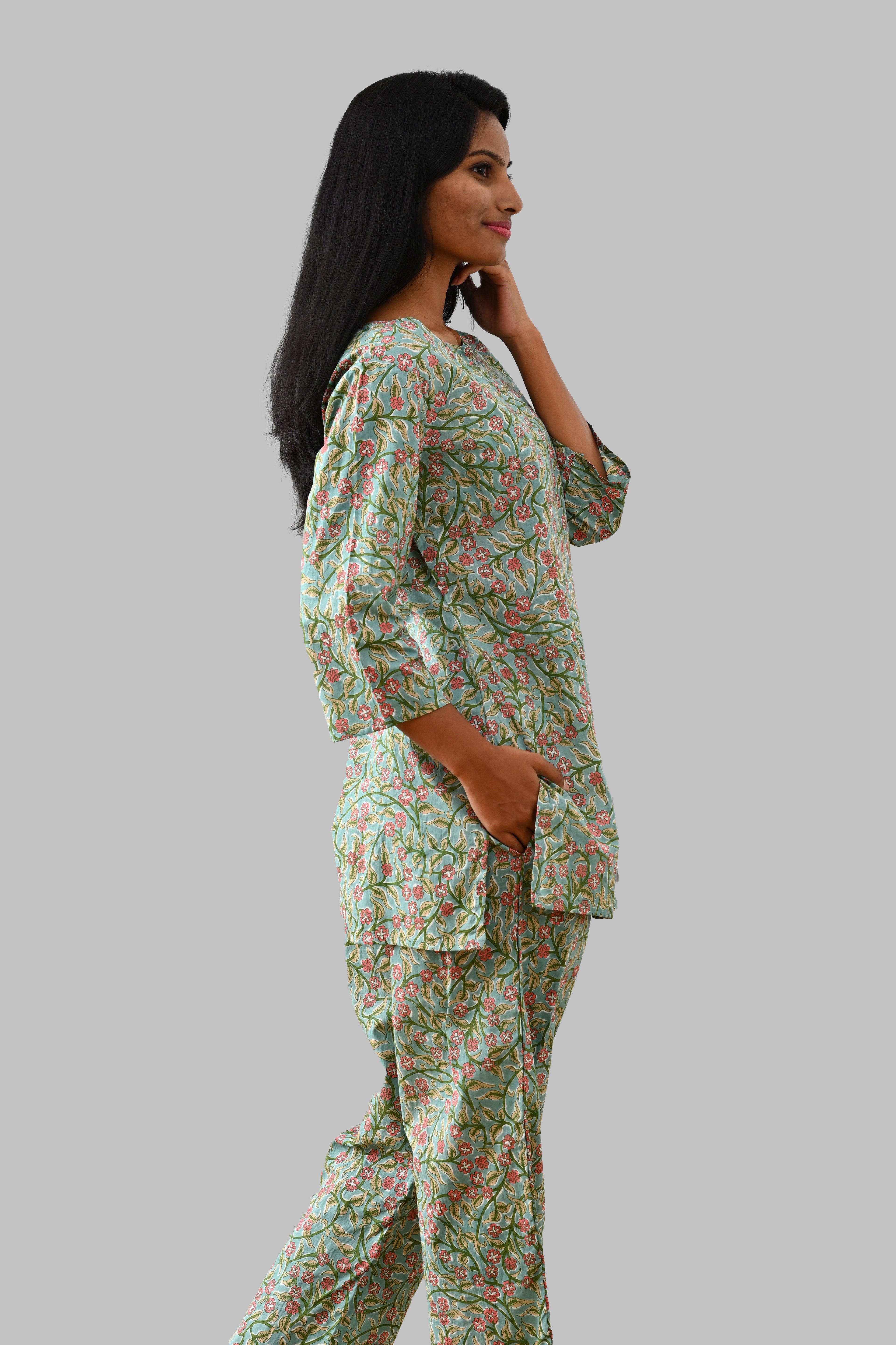 Mint Cotton Printed Pyjama Set