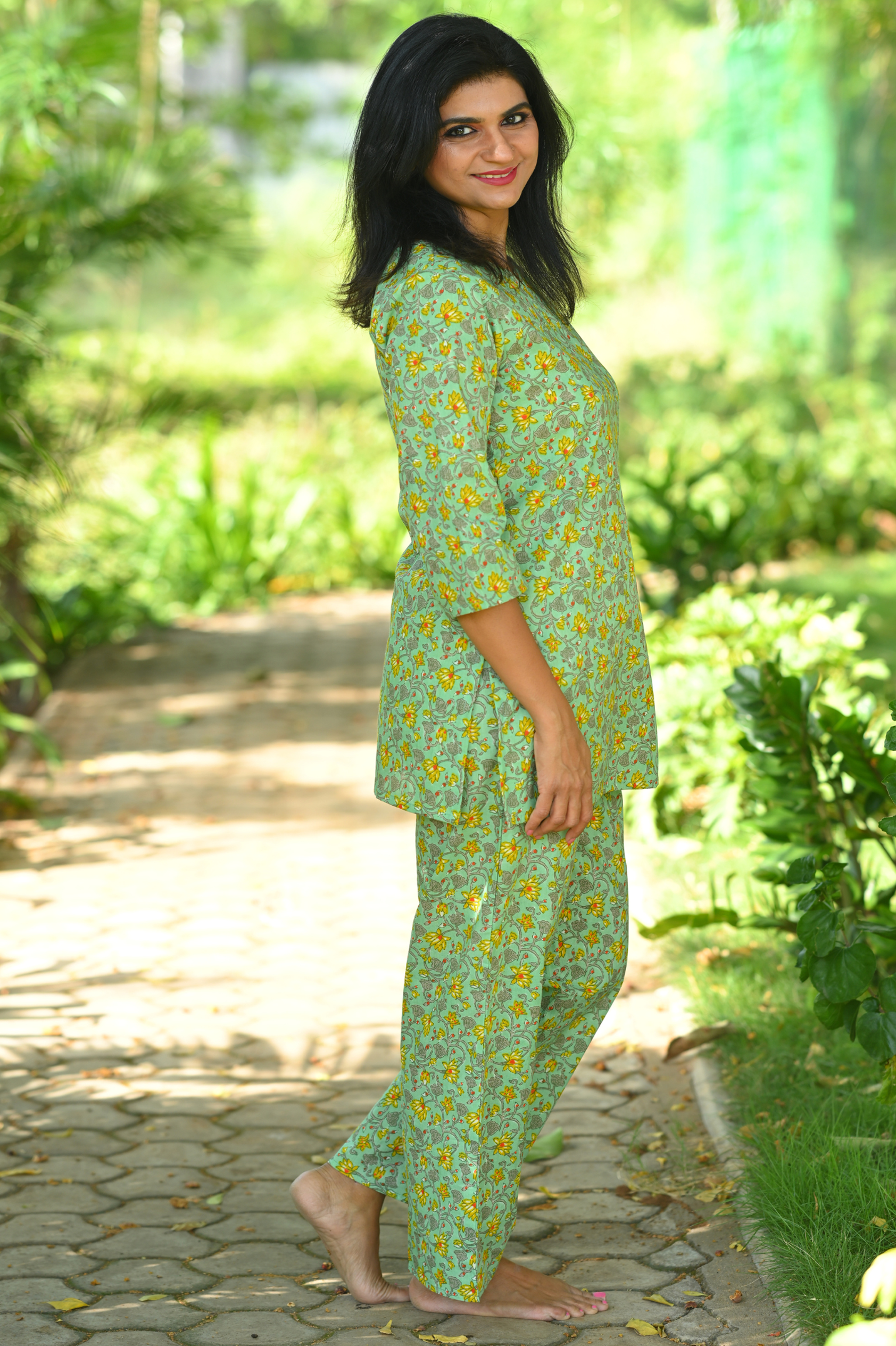 Mint Floral Cotton Printed Pyjama Set
