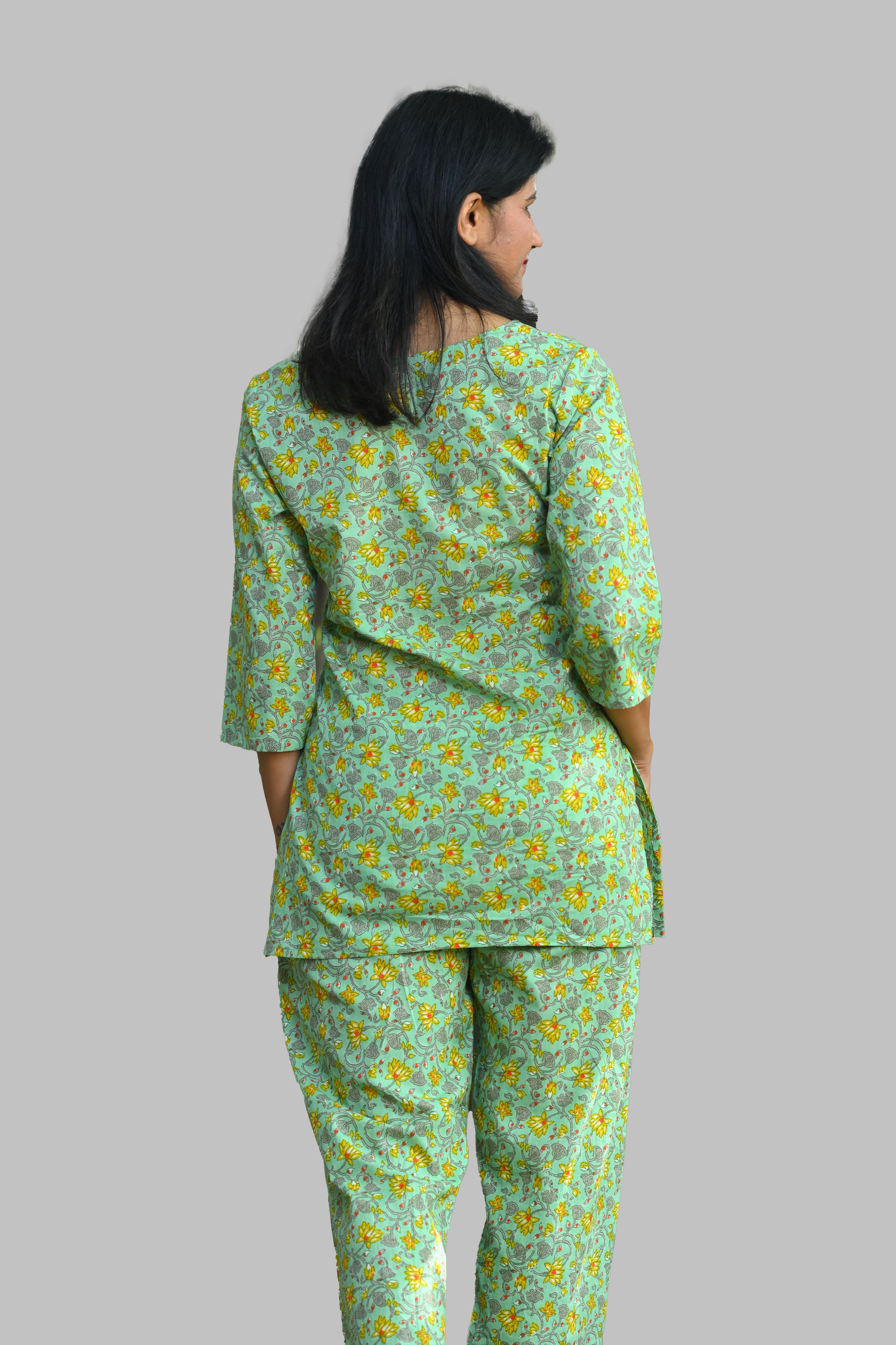 Mint Floral Cotton Printed Pyjama Set