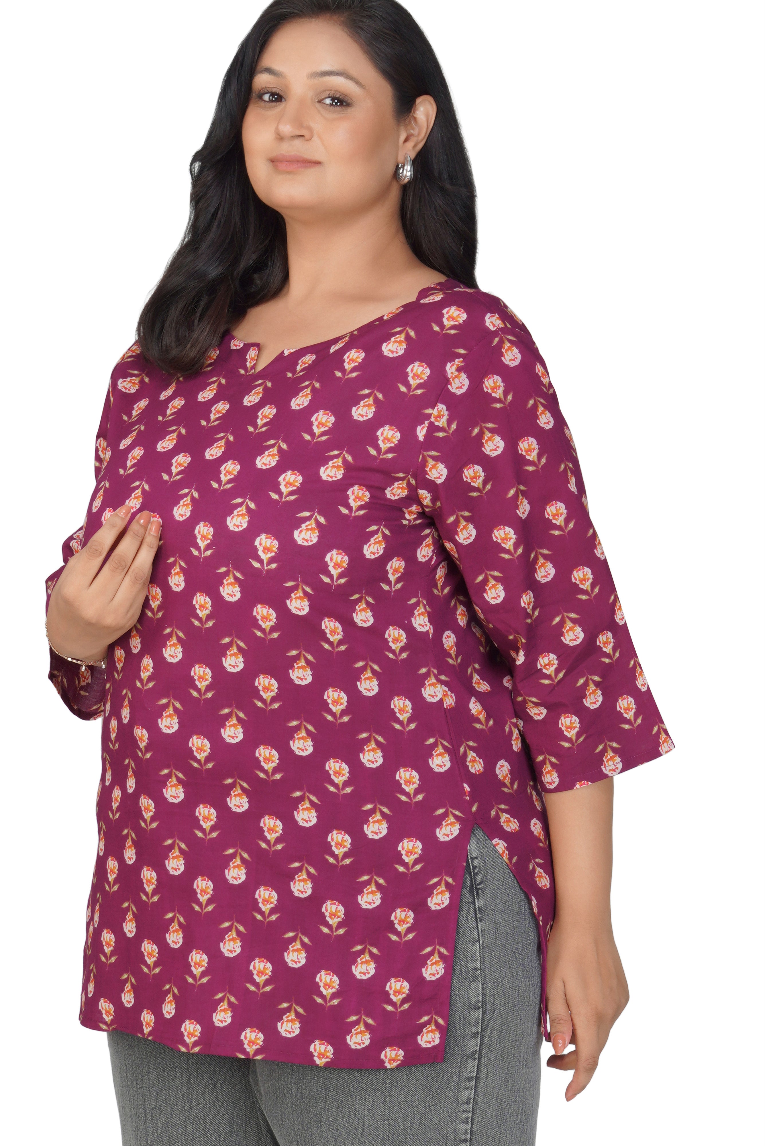 Mulberry Plus Size Cotton Printed Kurti
