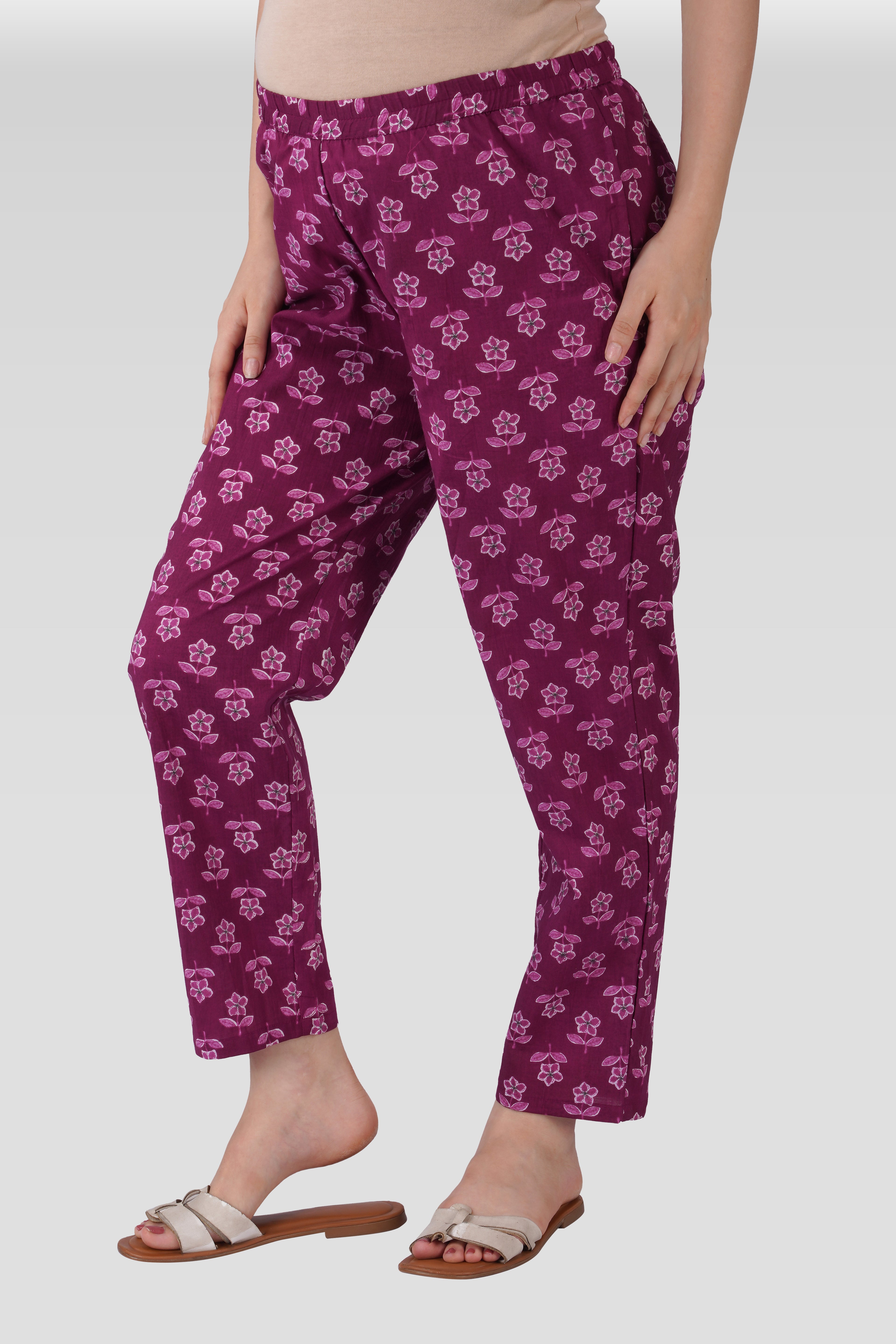 Mulberry Purple Cotton Printed Maternity and Feeding Kurta Set