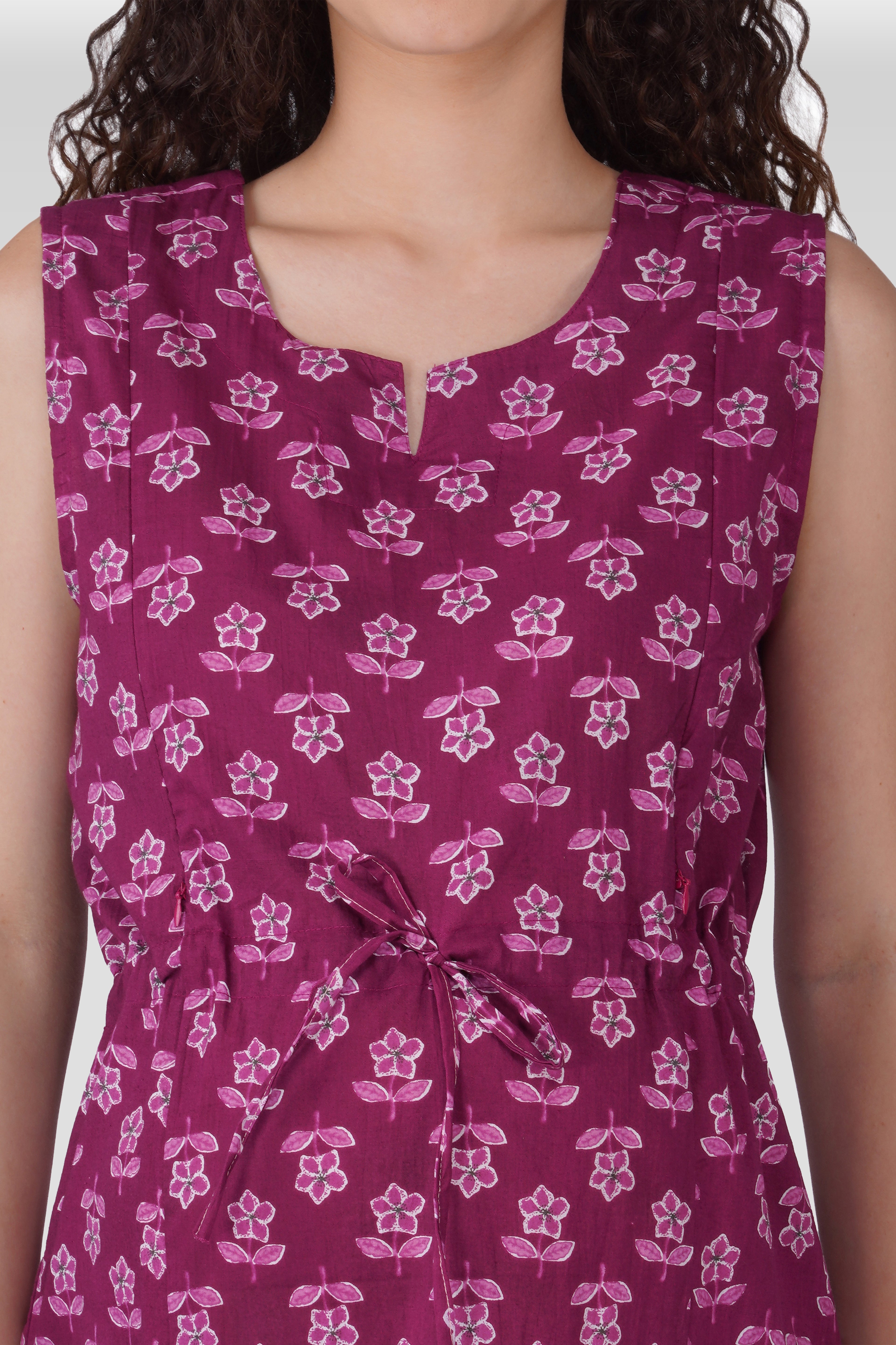 Mulberry Purple Cotton Printed Maternity and Feeding Kurta Set