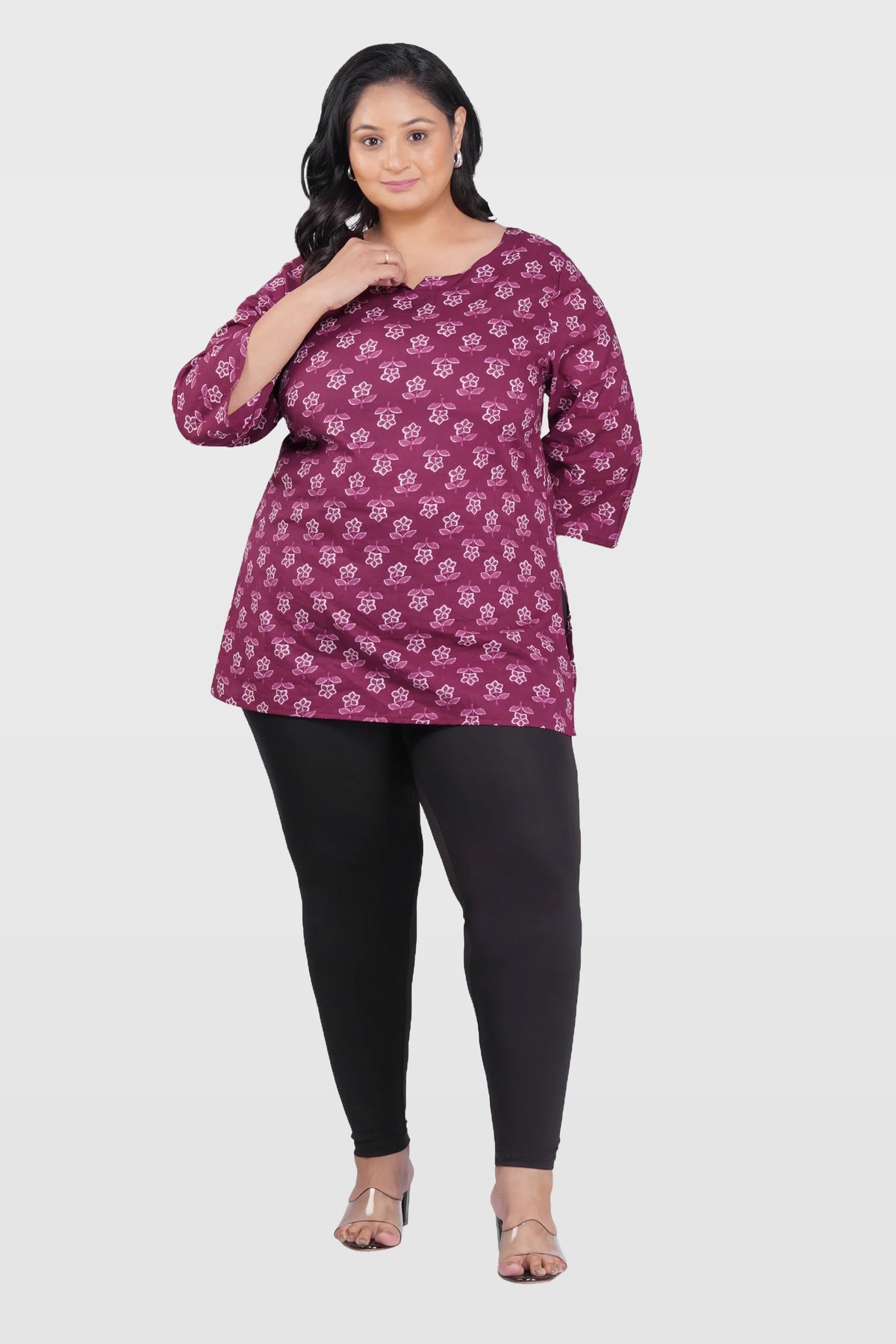 Mulberry Purple Plus Size Cotton Printed Kurti