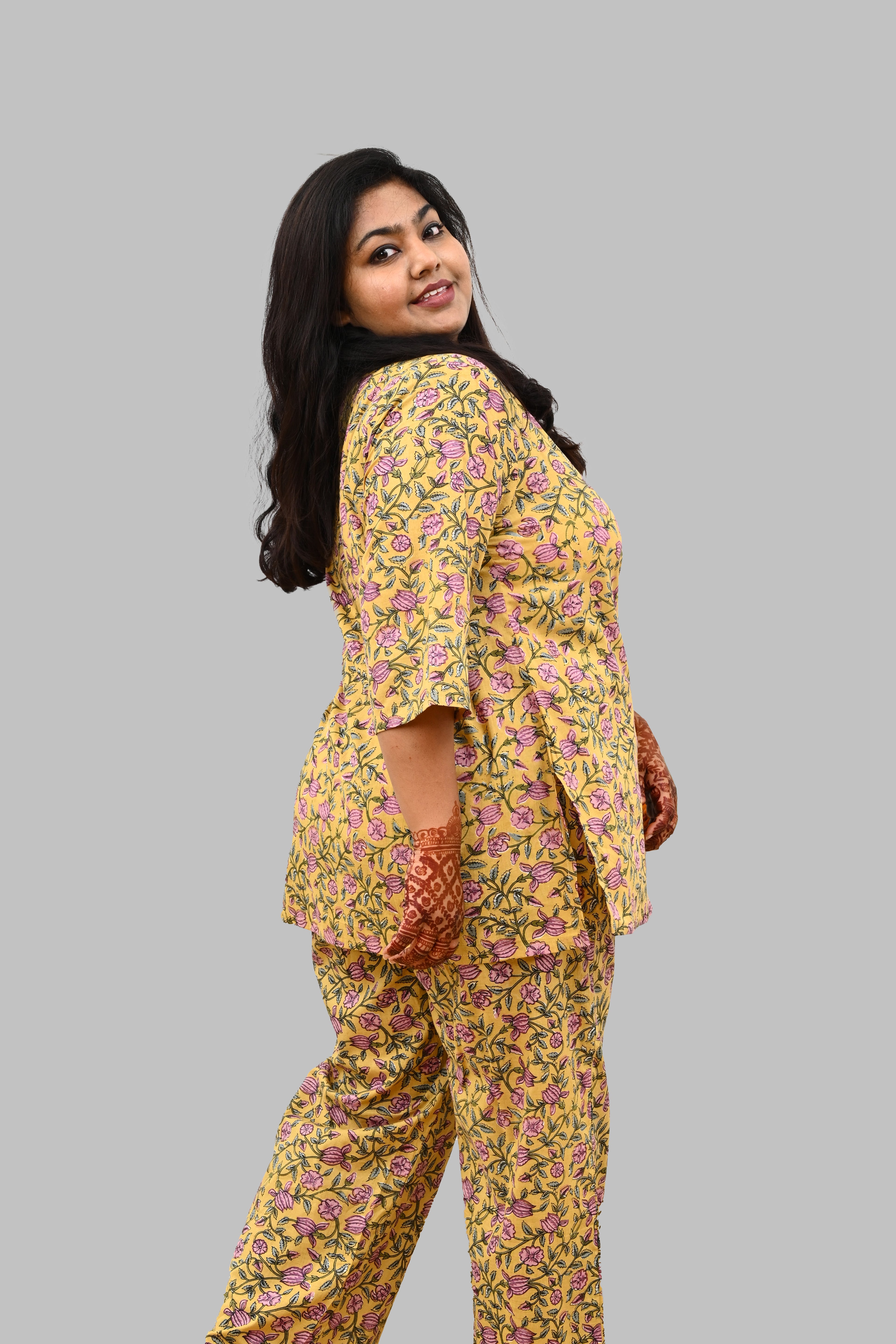Mustard Plus Size Cotton Printed Pyjama Set
