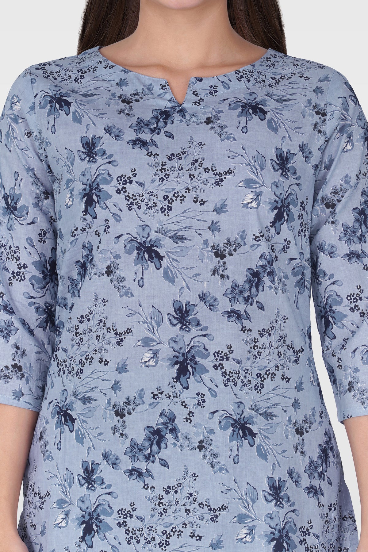 Muted Navy Cotton Printed Pyjama Set
