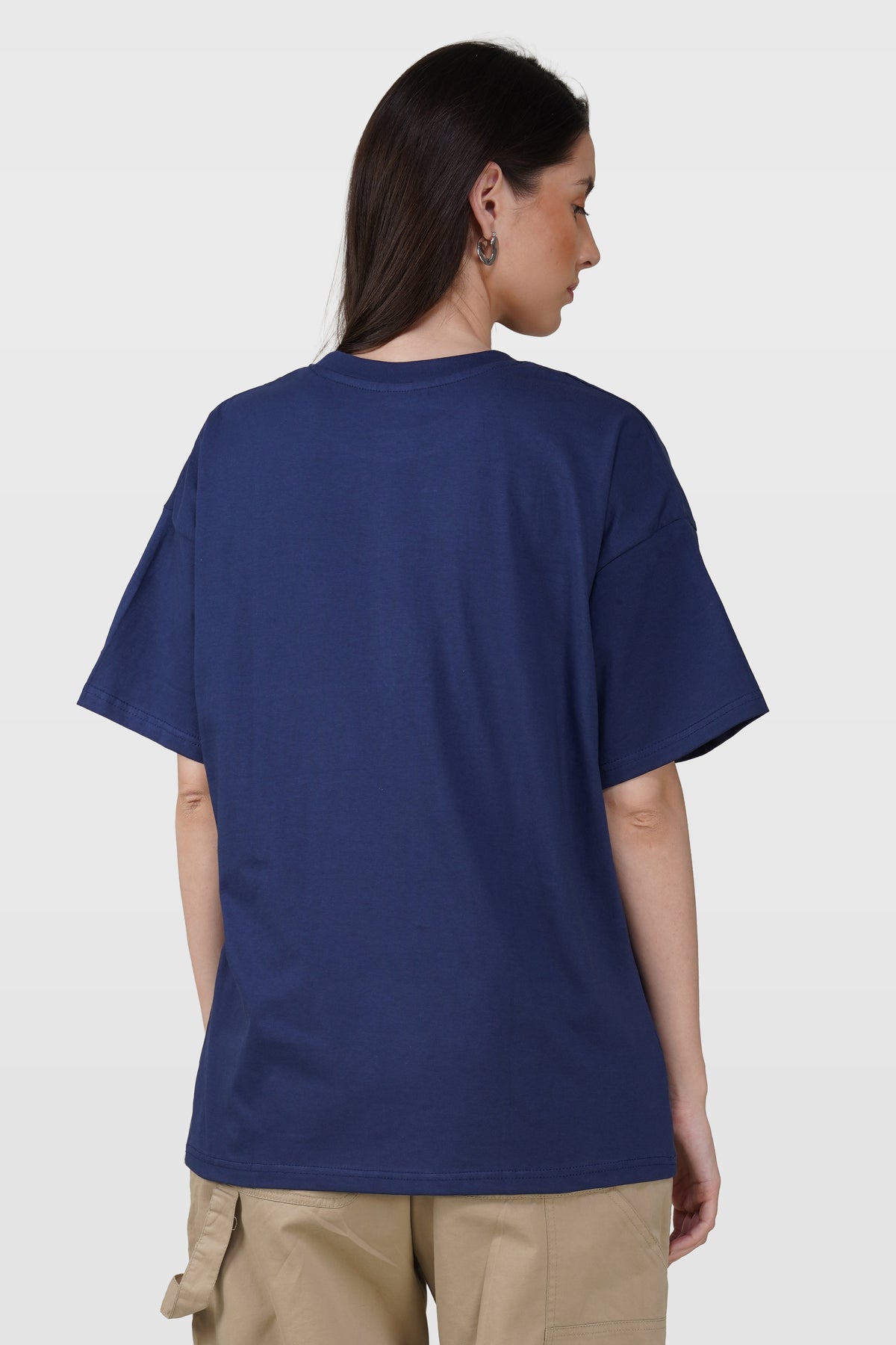 Navy Blue Cotton Oversized Crew Neck T-Shirt