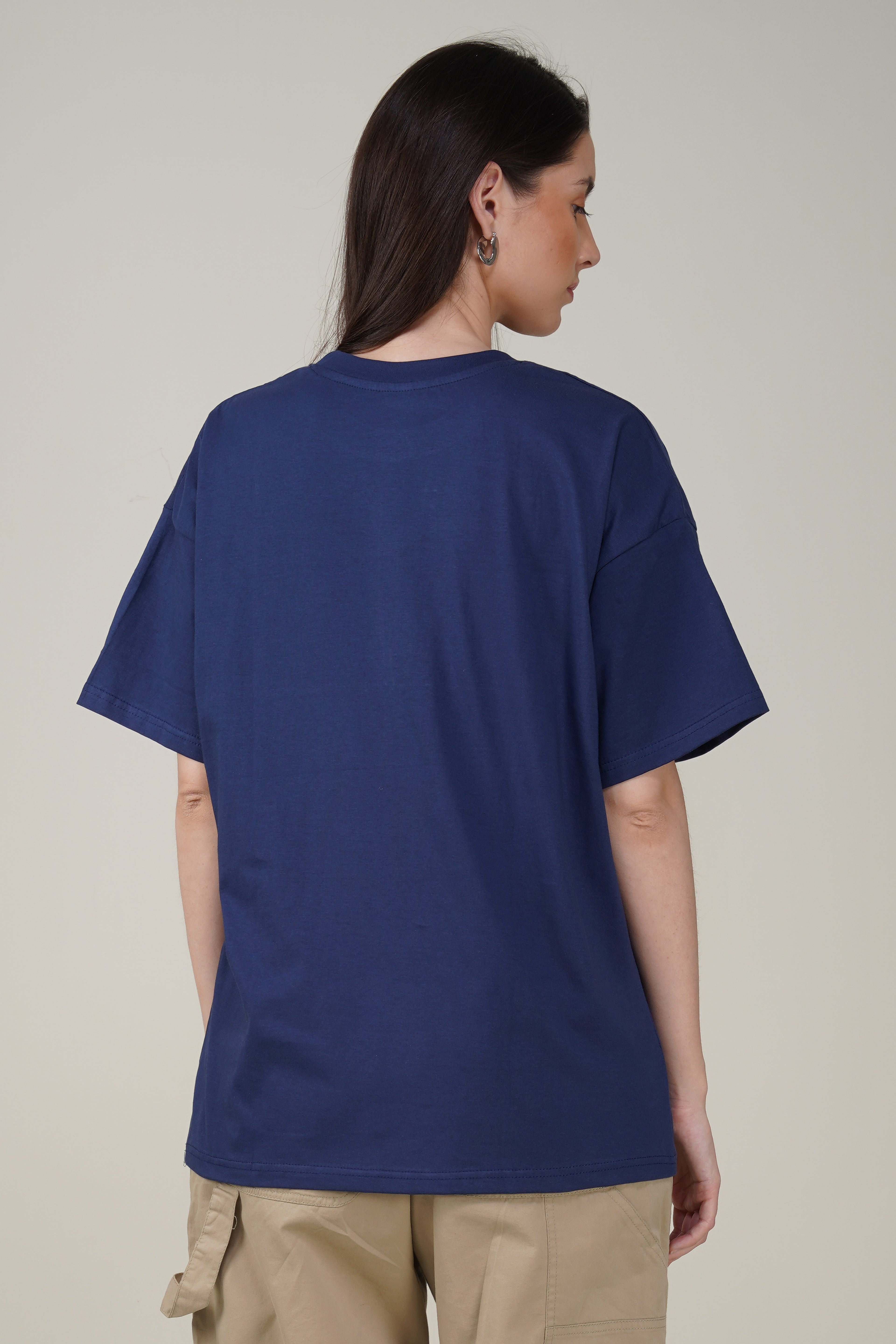 Navy Blue Cotton Oversized Crew Neck T-Shirt