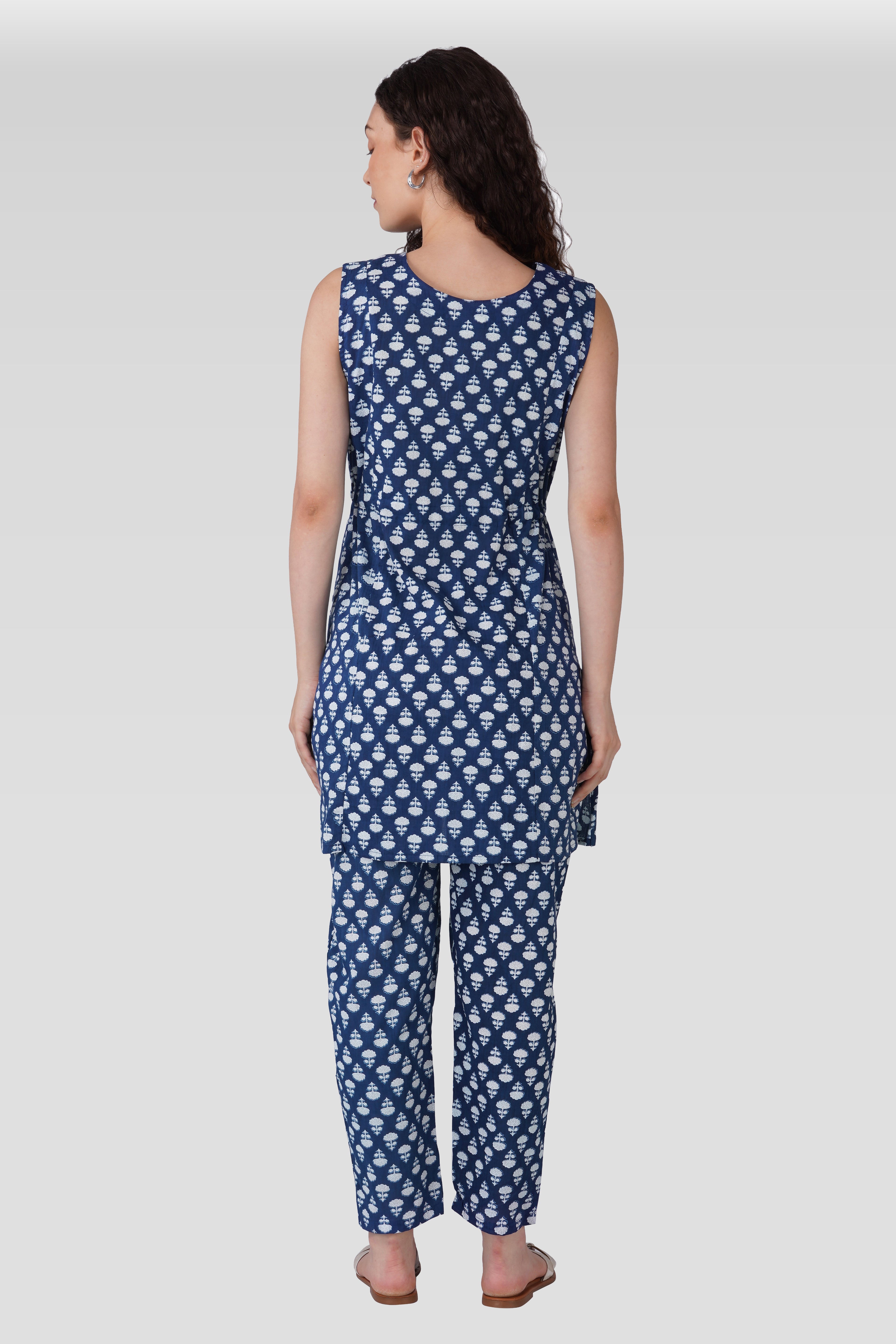 Navy Blue Cotton Printed Maternity and Feeding Kurta Set
