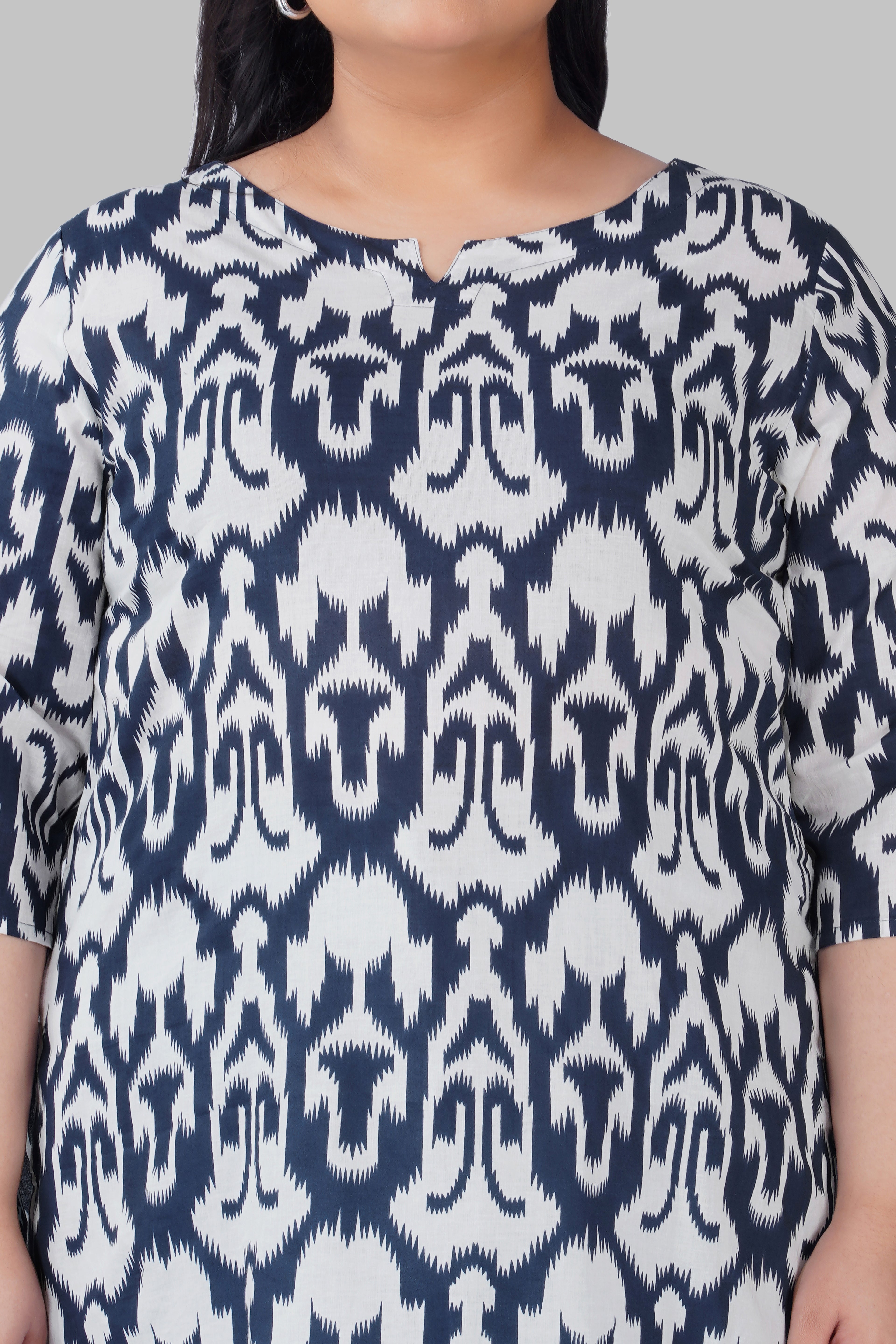 Navy Blue Plus Size Cotton Printed Kurti