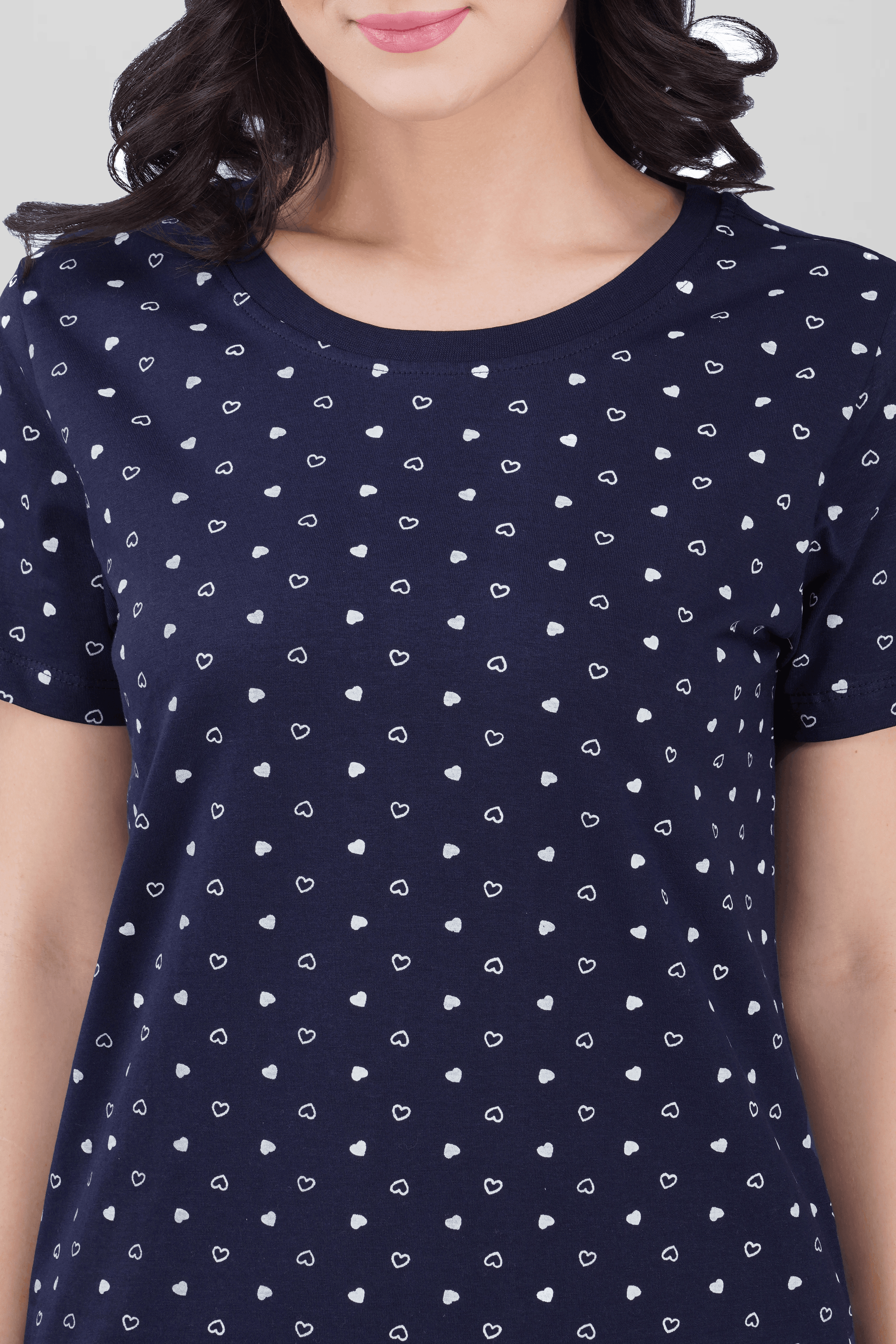 Navy Cotton Printed Pyjama Set