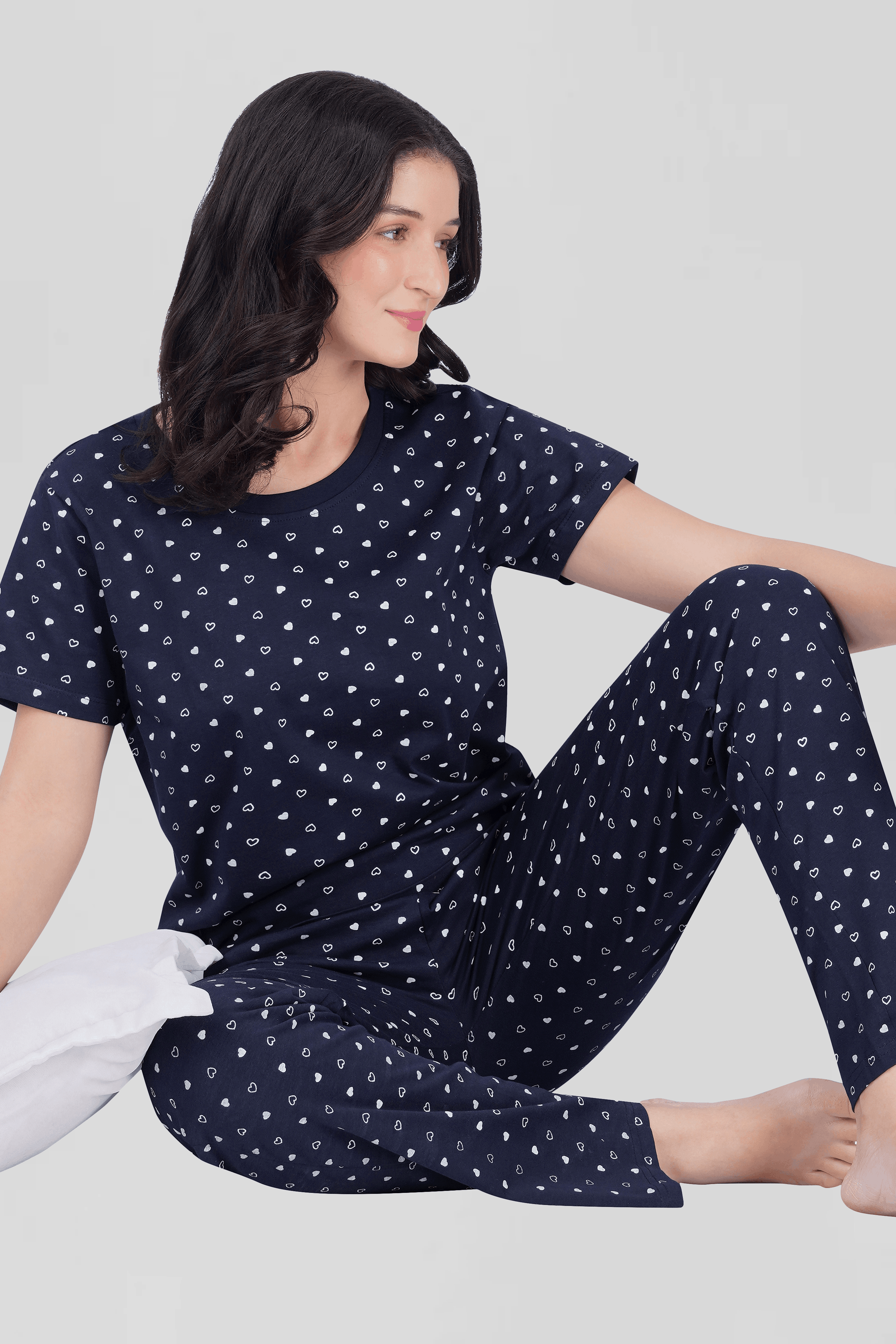 Navy Cotton Printed Pyjama Set