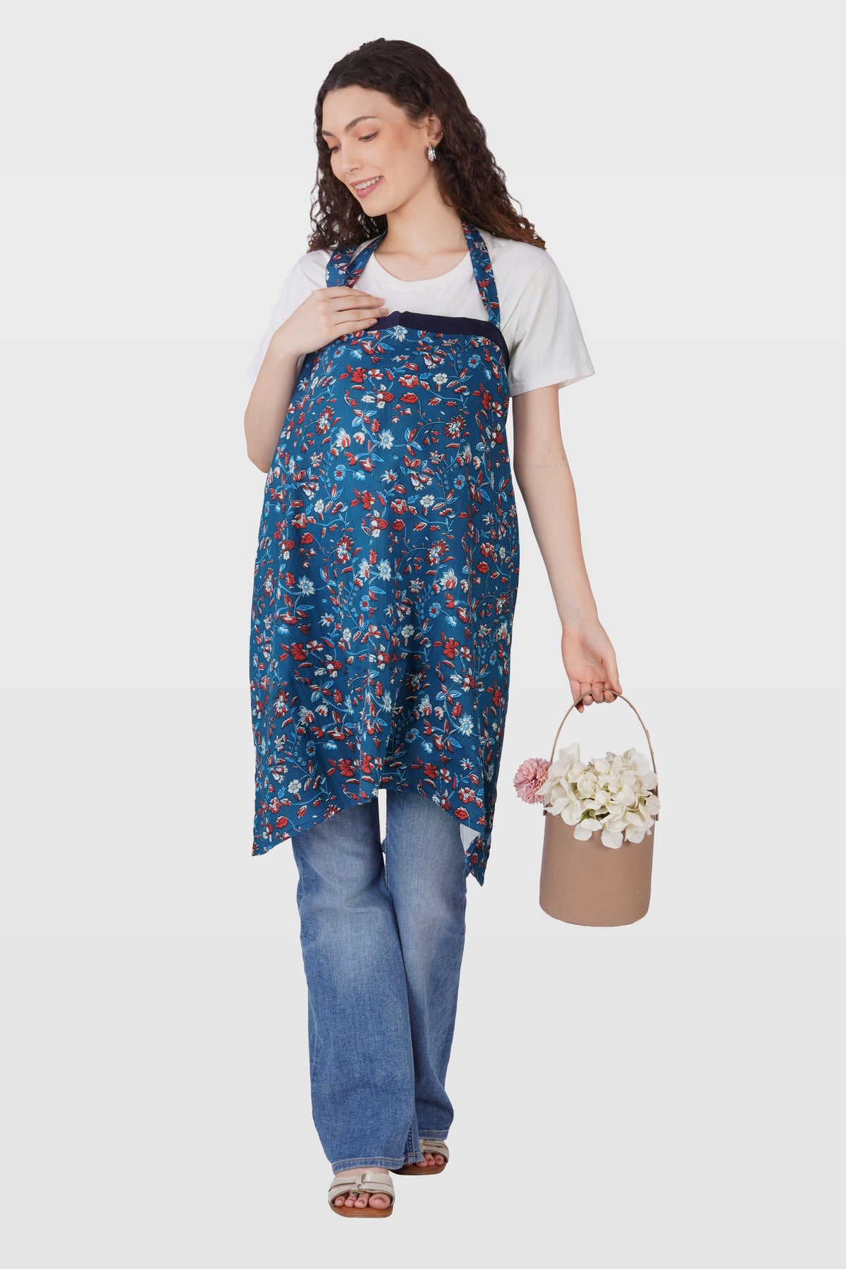 Navy Floral Cotton Printed Maternity and Feeding Pyjama Set