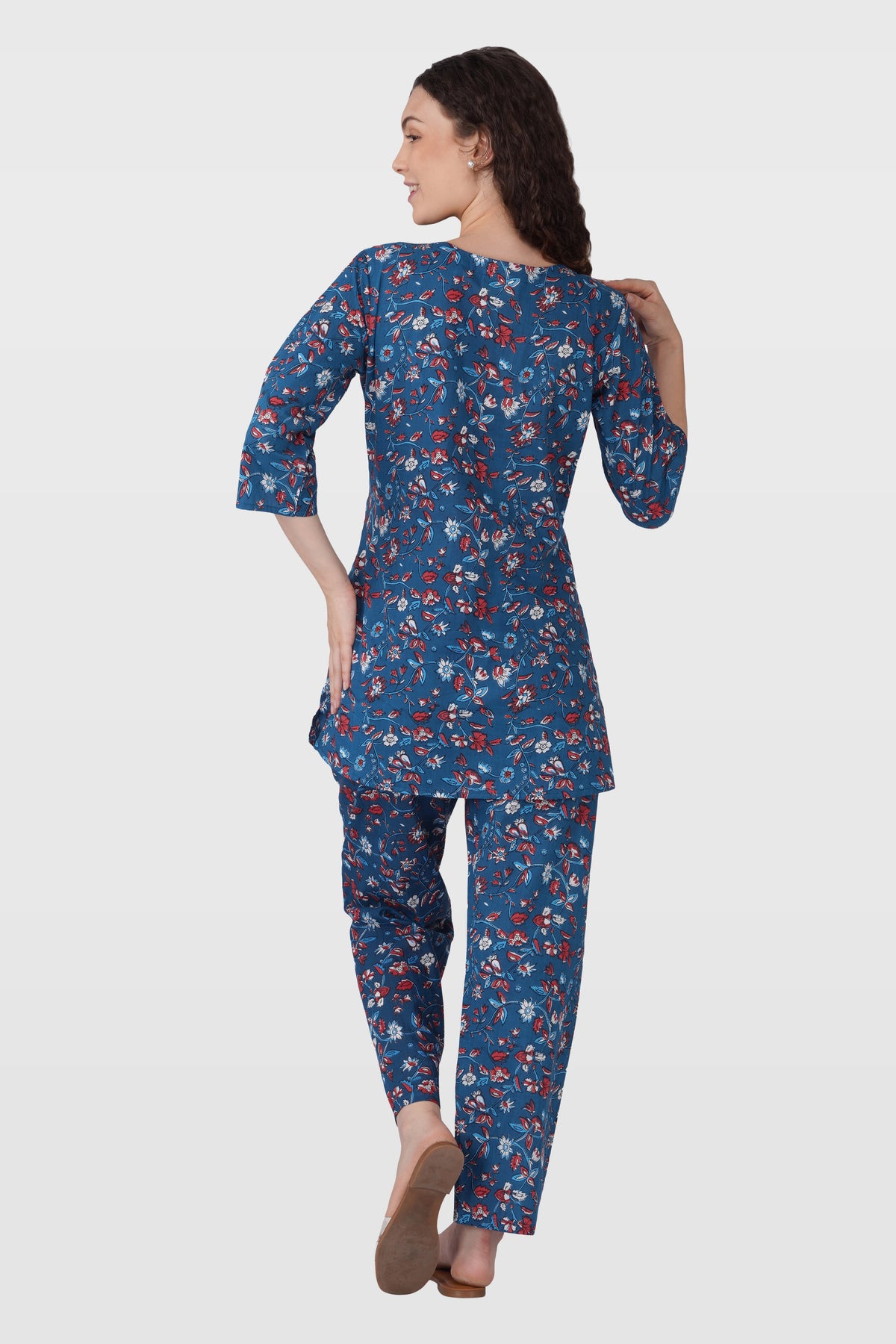 Navy Floral Cotton Printed Maternity and Feeding Pyjama Set