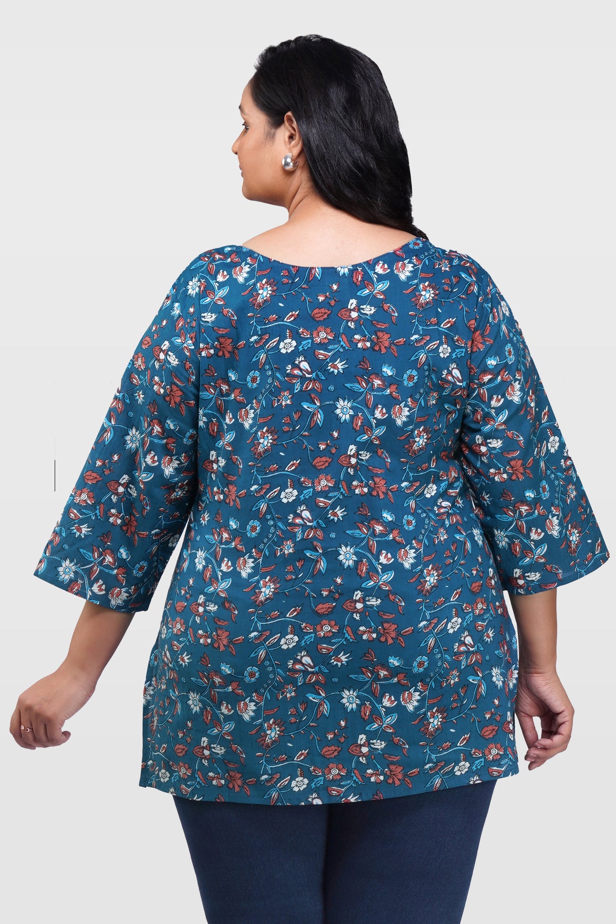 Navy Plus Size Cotton Printed Kurti