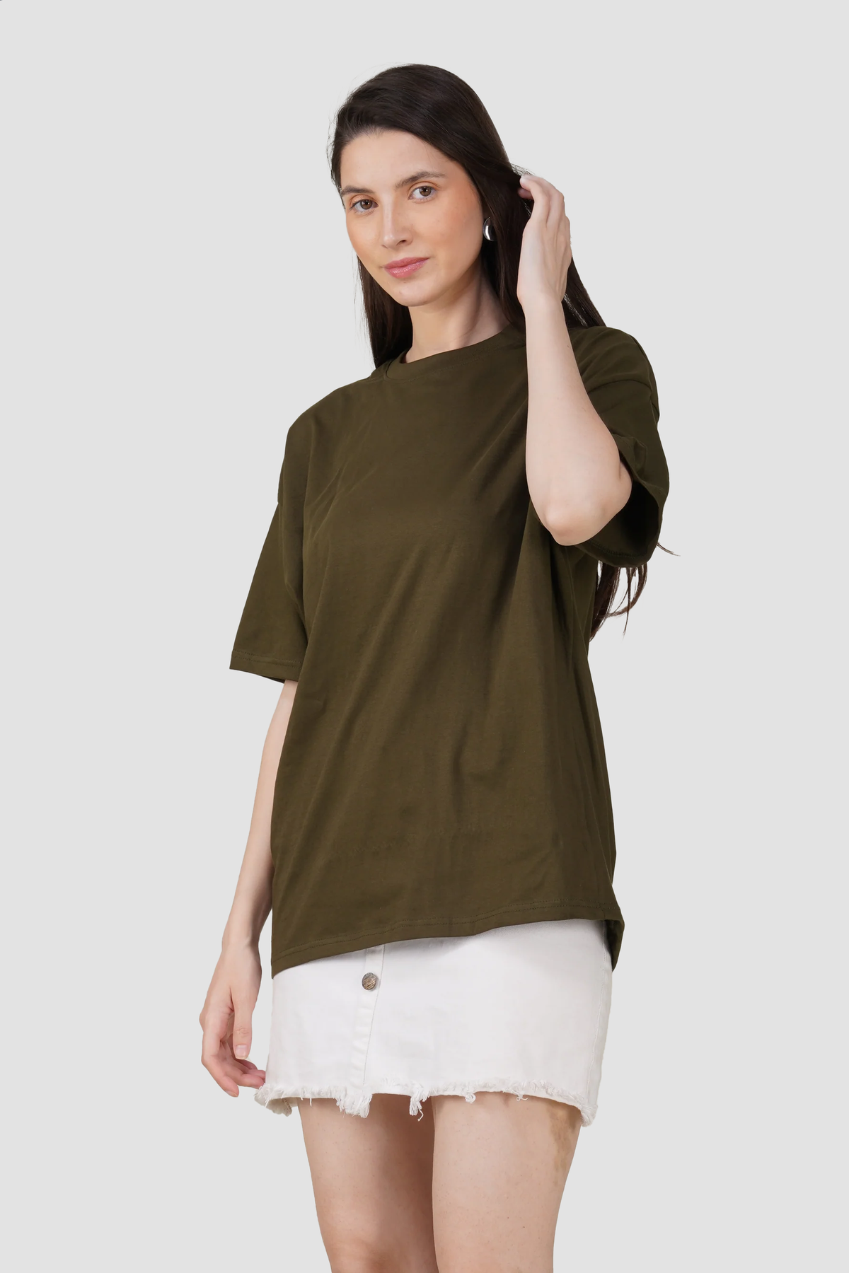 Olive Cotton Oversized Crew Neck T-Shirt
